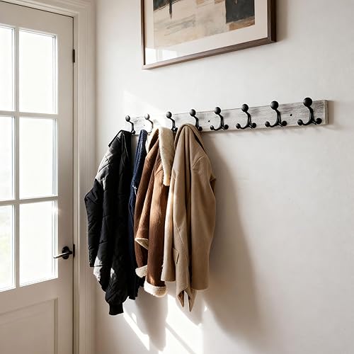 Miniatura 275 de SKOLOO Perchero de madera blanca de 17 pulgadas con 3 ganchos triples, ideal para entradas familiares, aulas y almacenamiento de suministros para