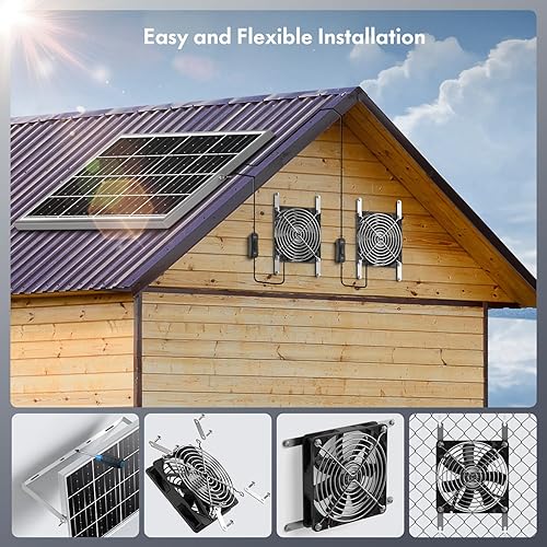 Miniatura 7 de Ventilador de energía solar, ventilador solar para exteriores con panel monocristalino, ventiladores de alto flujo de aire de 5.6 pulgadas y cable