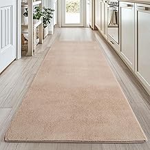 HomebyHome Short Pile Rug Runner Hallway 80 x 250 cm Beige - Rug Soft, Washable, Non-Slip, Modern Plain Design - for Living Room, Bedroom, Kitchen, Dining Room
