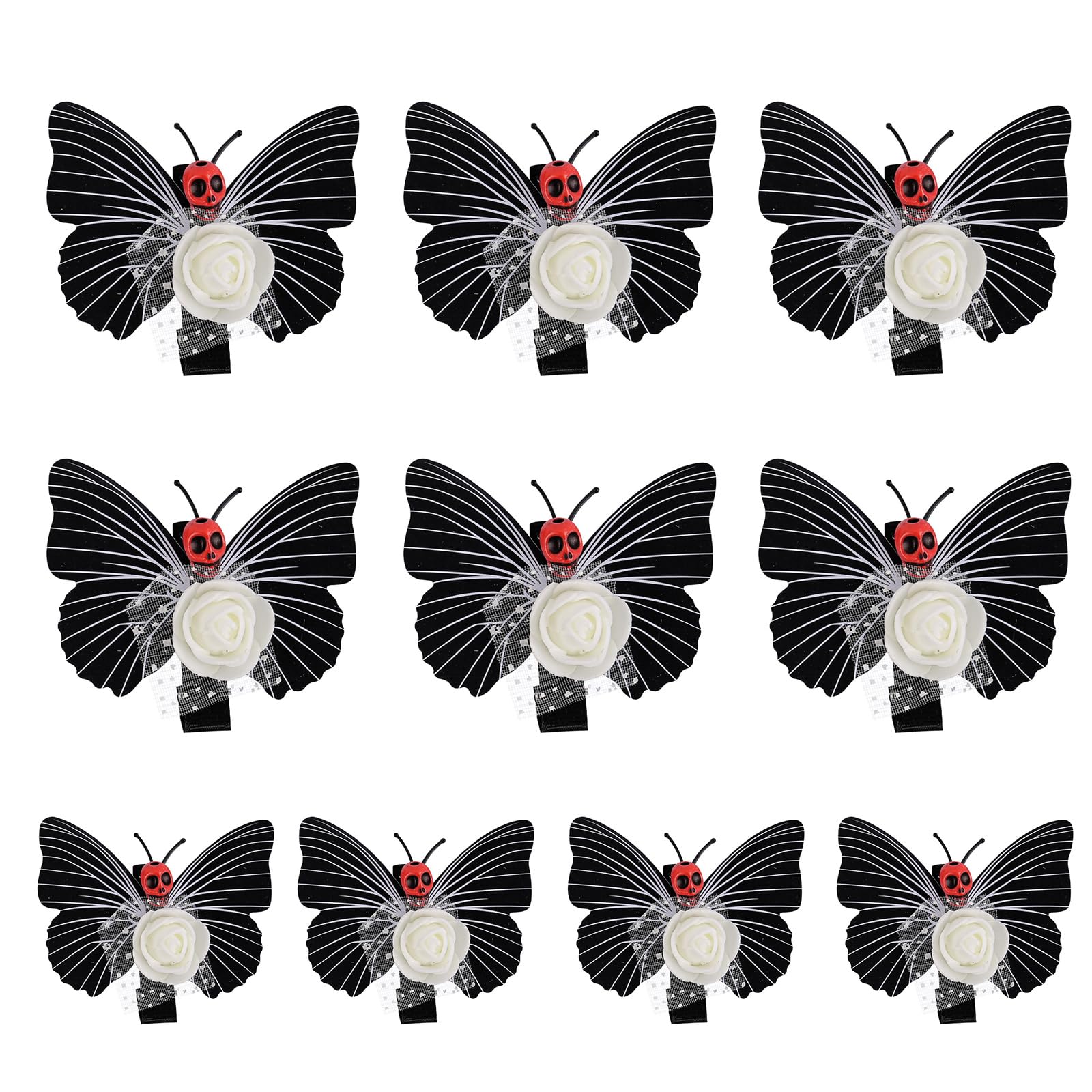 Elnwnnkc 10Pcs Butterfly Skull Hair Clip Halloween Themed Hair Clasps Accessory for Costume Fun Costume Decorations