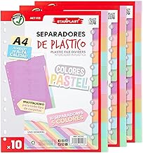 Starplast Pack of 30 Pastel Dividers – For Folder or Binder 2-4 Rings, Organizers, Polypropylene, Index, Multidrill, Sorter, School or Office Use.