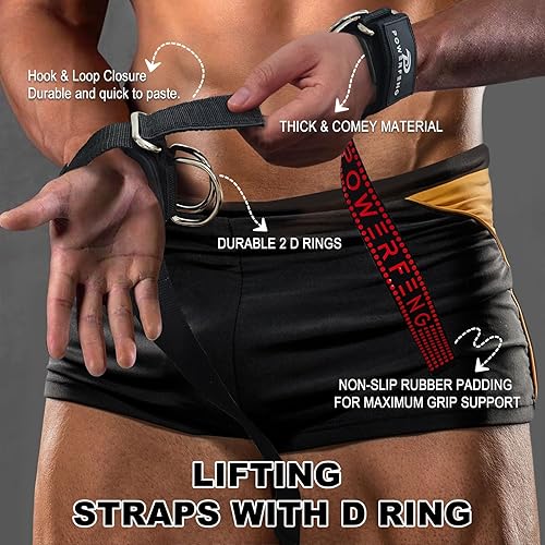 Miniatura 5 de Correas de levantamiento de pesas con anillos en D para cable de gimnasio, soporte de muñeca antideslizante, correas de levantamiento de pesas para