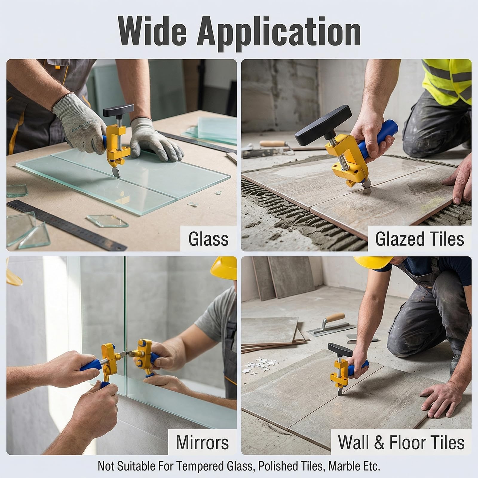 Cortador de vidrio profesional 2 en 1, con 2 cabezales de metal duro 3-15 mm y 4 pies de contacto, ideal para cortar vidrios de distintos grosores en talleres y proyectos de bricolaje