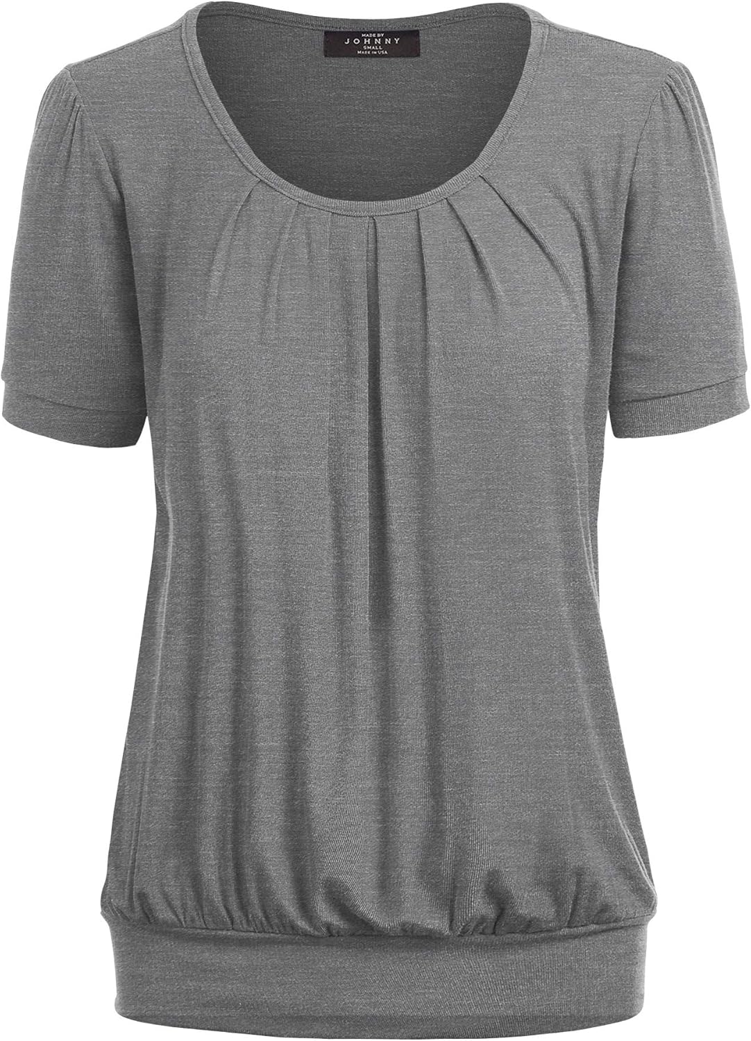 Made By Johnny Women's Scoop Neck Short Sleeve Pleated Front Blouse Tunic Top Plus Size