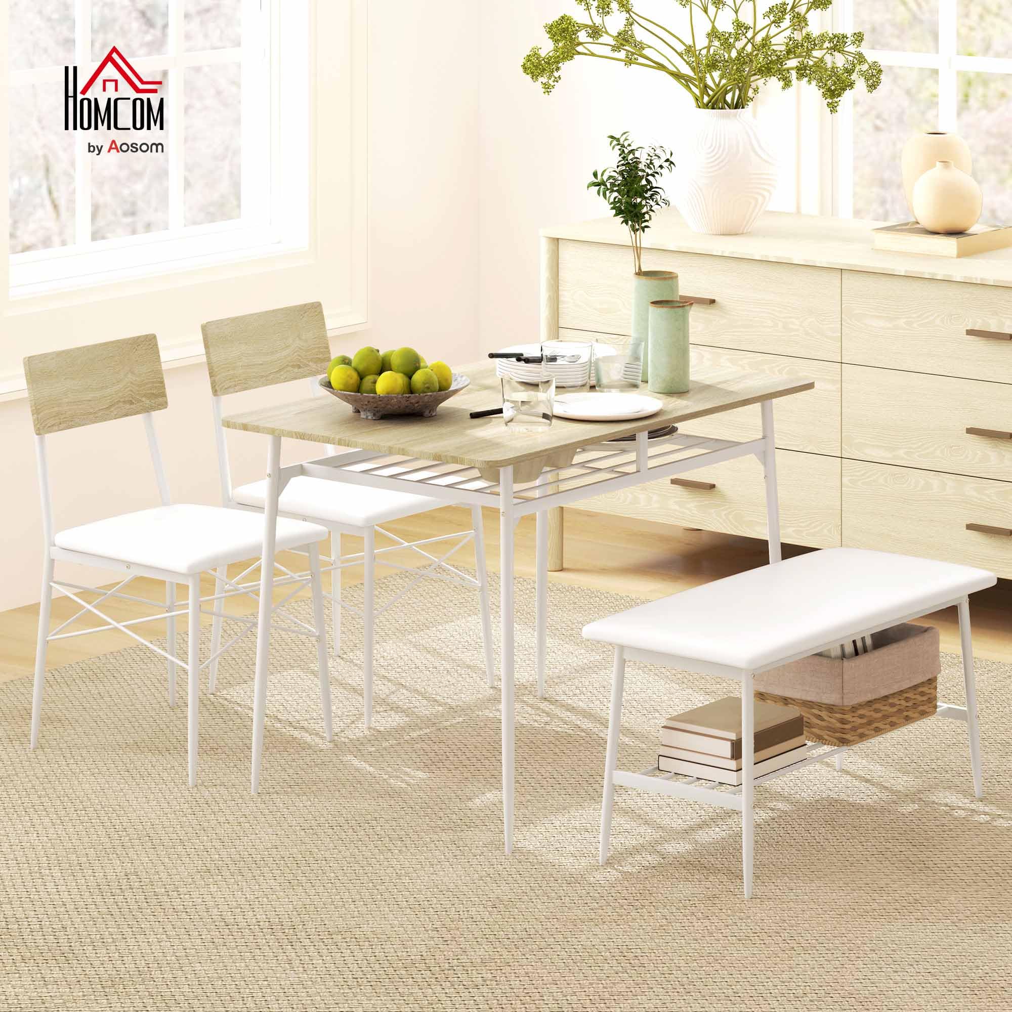HOMCOM Set da pranzo con tavolo, panca e 2 sedie, salvaspazio, rovere