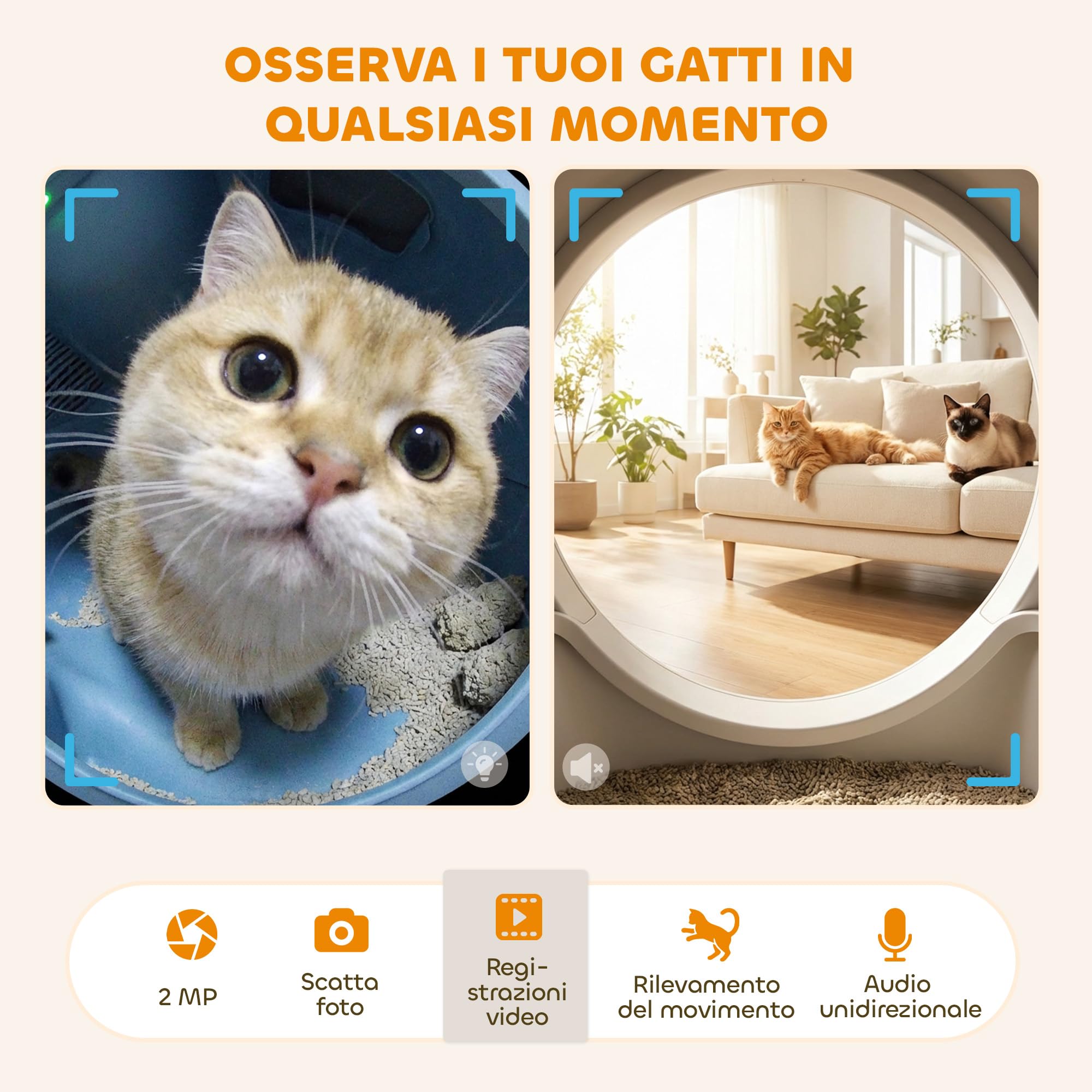 PawHut Lettiera Gatto Autopulente 72L con Telecamera HD per Più Gatti