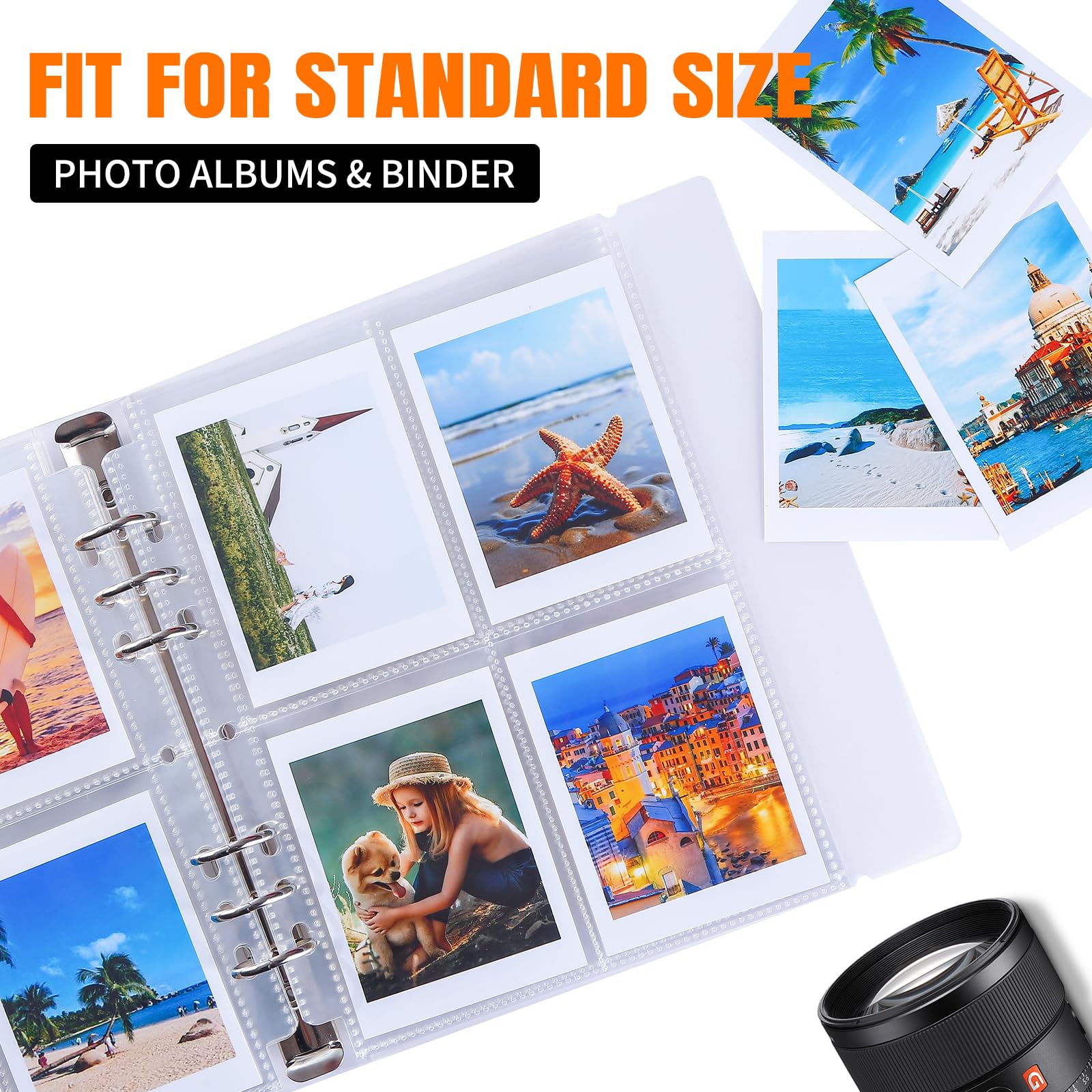 Foglio di ricarica per album fotografico a 4 tasche, double face, 640 tasche, 7 x 10 cm, trasparente, 7 anelli, pagine A5, 6 anelli, 3 anelli, 2 raccoglitori (confezione da 80)