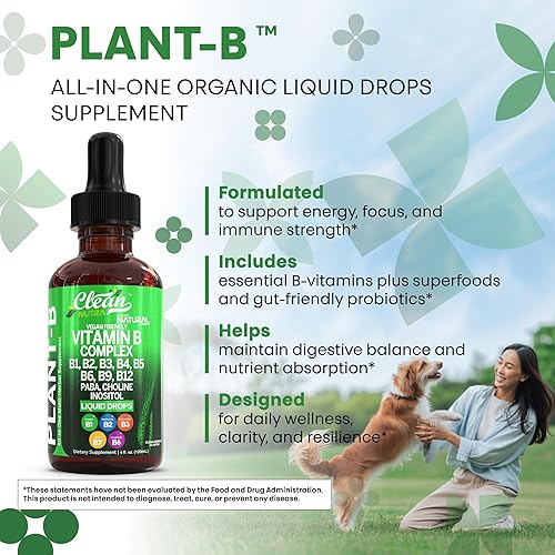 Miniatura 6 de Clean Nutra - Gotas líquidas de complejo de vitamina B Tiamina B1, B6, B2, B3, B4, B5, B7 B9, B12, niacinamida, Paba, colina, inositol, taurina