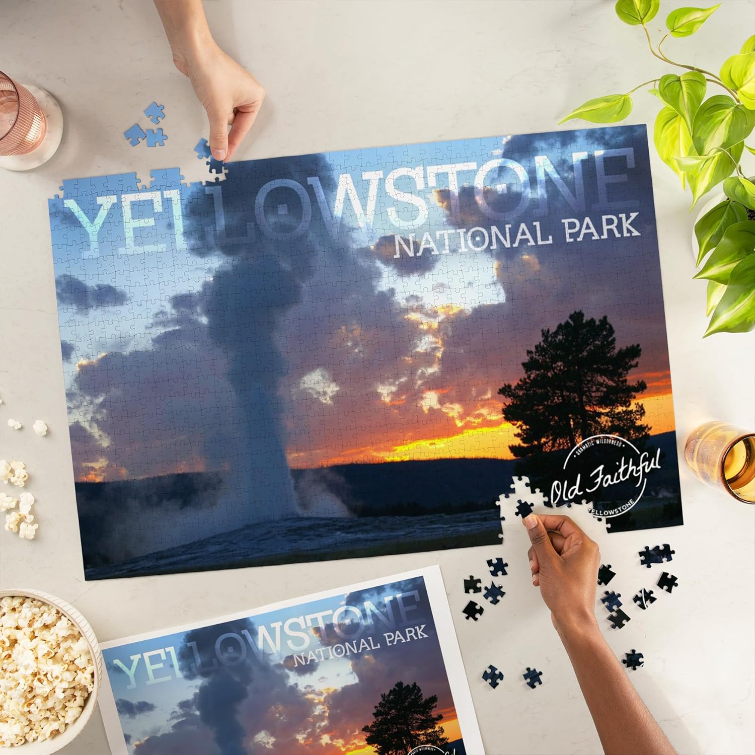 Yellowstone National Park, Old Faithful at Sunset (1000 Piece Puzzle, Challenging Jigsaw Puzzle for Adults, Made in USA)
