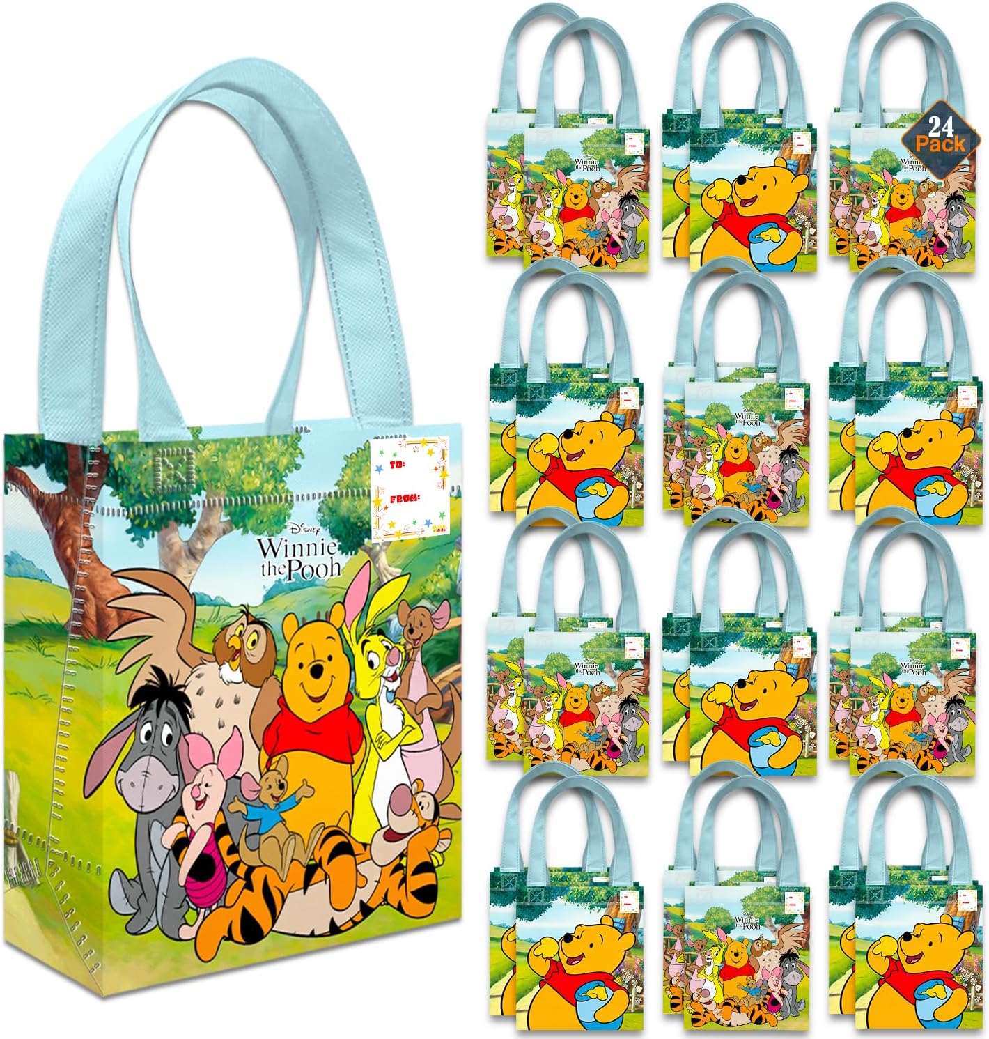 Winnie the Pooh Party Favor Bags Set – 24 Pack 8" Disney Goodie Bags for Kids Bulk Reusable Mini Totes | Disney Winnie the Pooh Birthday Party Supplies