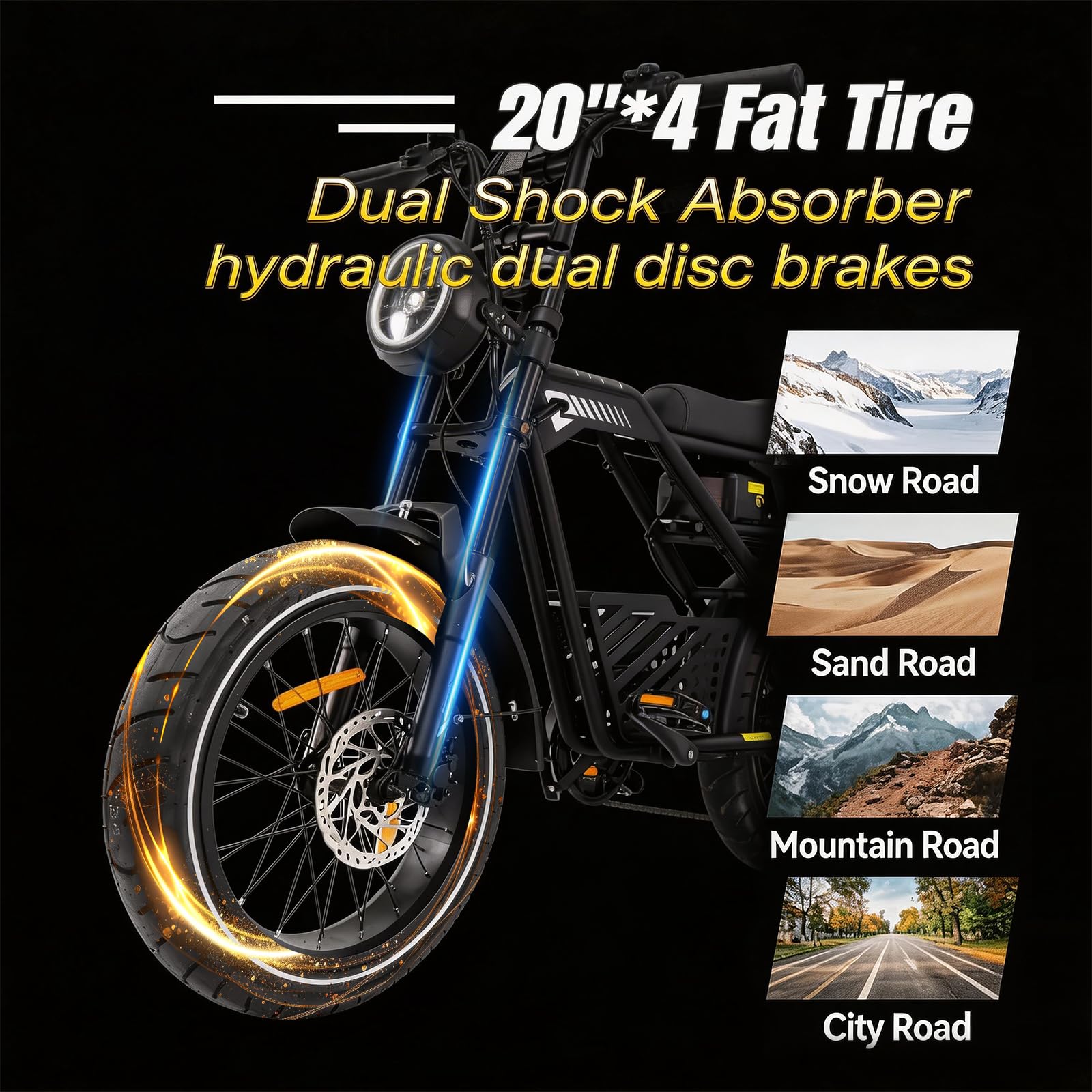 T3/T7 Vélo électrique pour adultes, 20"×4.0 pneus Fat E-Bike avec 48 V 20 Ah Batterie amovible, 25 KM/H, 80-150 M Autonomie 7 vitesses, suspension hydraulique