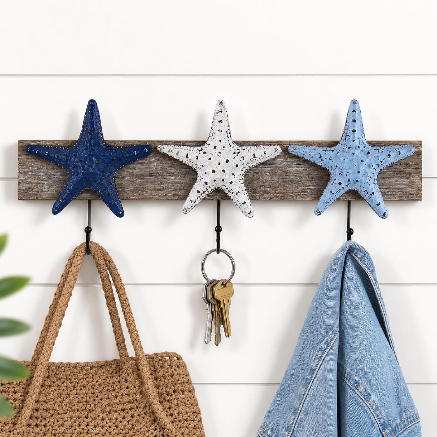 22" Wooden Rustic Starfish Nautical Coat Hook