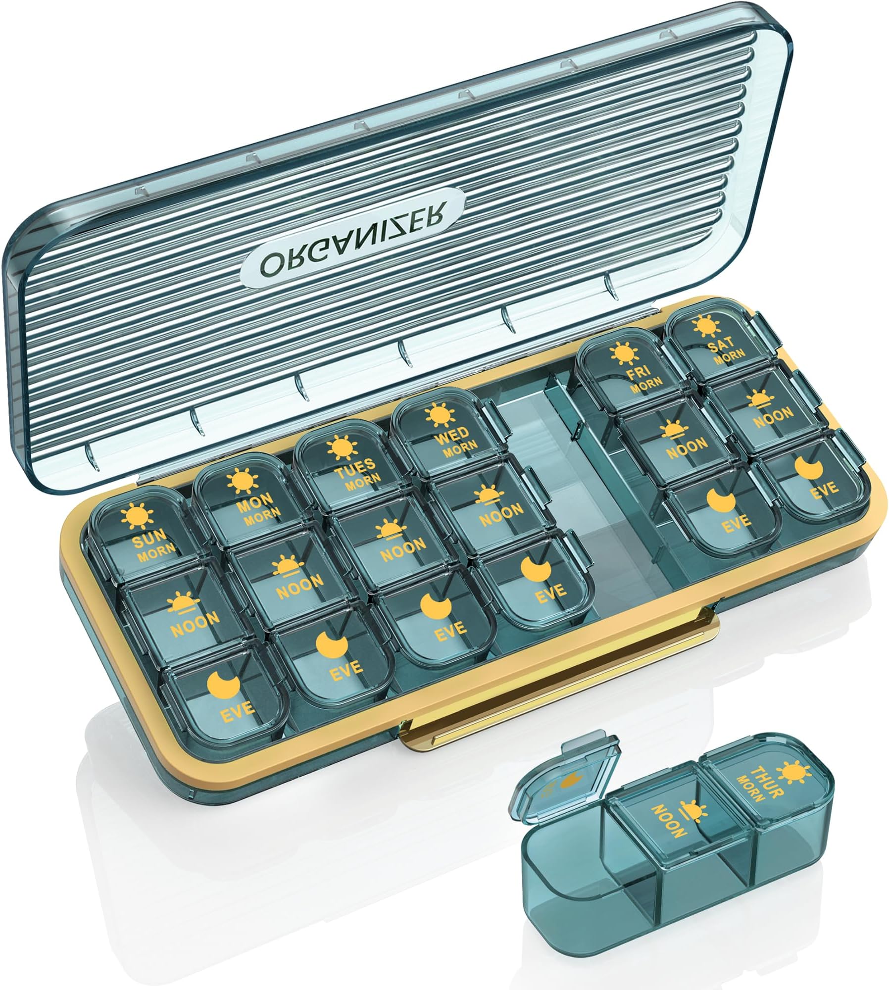 Acedada Pill Organizer 3 Times A Day, 7 Day Pill Box 3 Times A Day - Weekly Vitamin Box Organizer with 7 Separate Containers, Portable Daily Medicine Planner Case for Vitamin Fish Oil Supplement, Blue
