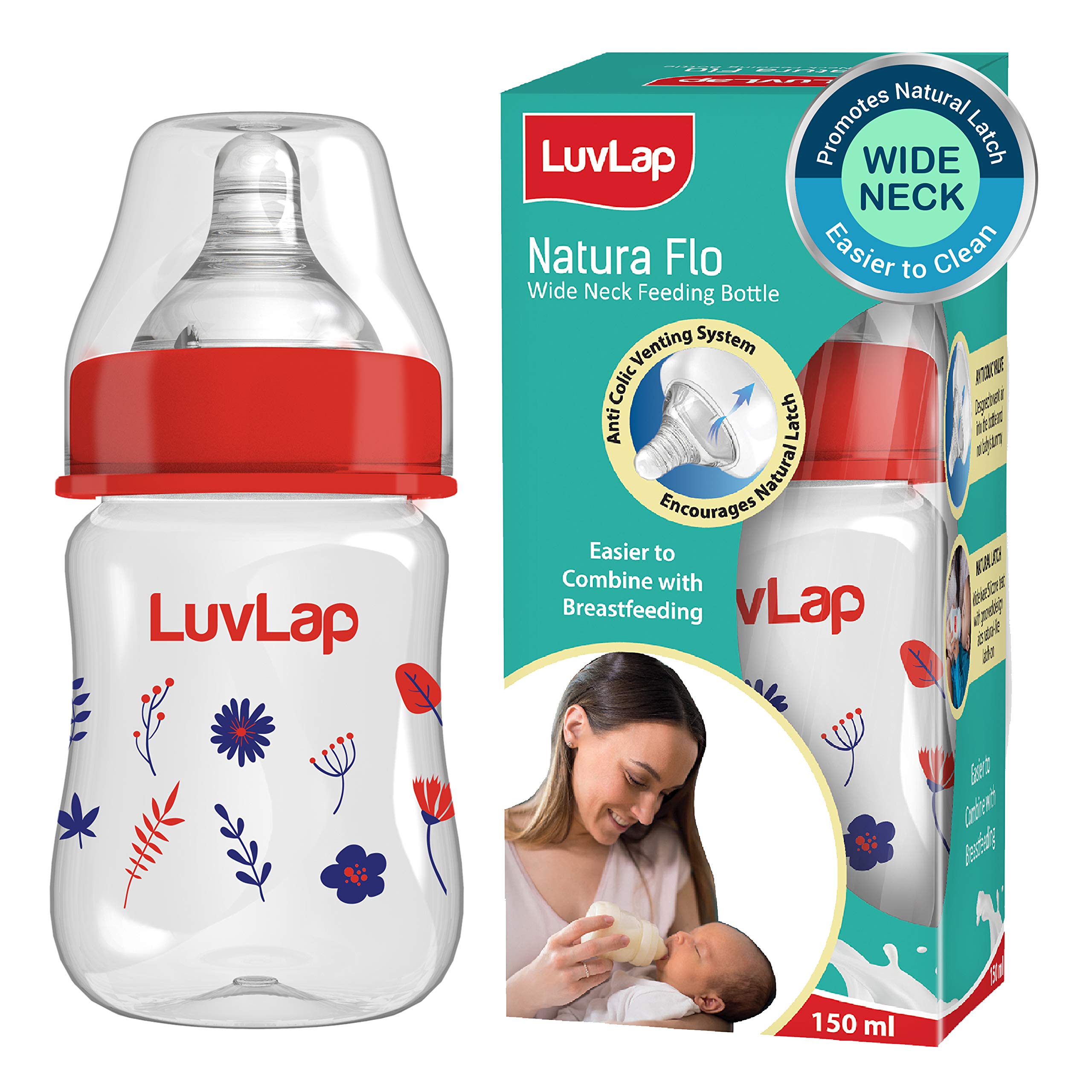 Luv LapAnti-Colic Wide Neck Natura Flo Baby Feeding Bottle, 150ml, Floral