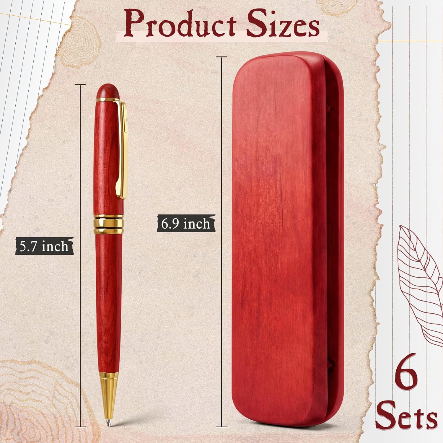 Zhehao 6 Sets of Fancy Wooden Pens Set with Gift Case Ballpoint Pen Set for Groomsmen Wedding Signature Office Lawyers Doctors Teachers Graduates Students Gifts(Rosewood)