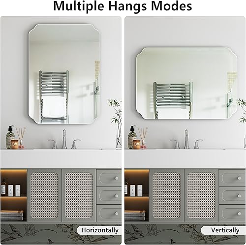 Miniatura 22 de Espejos de baño para sobre el fregadero, espejos redondos sin marco para pared, espejo de baño biselado de 20 x 20 pulgadas, espejo circular