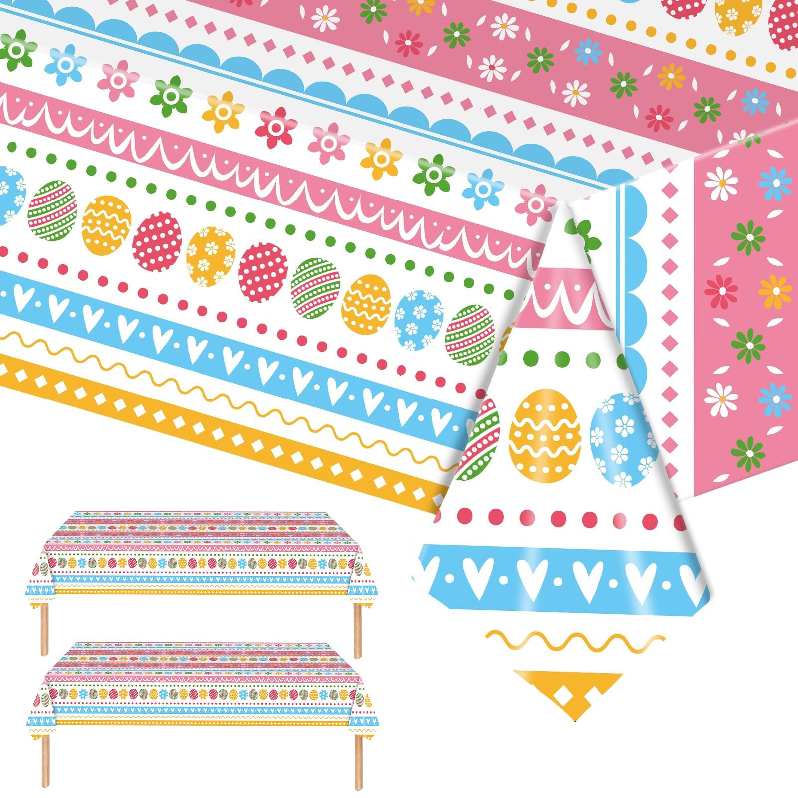 POPOYU 2 Stück Tischdecke Ostern 137 x 274cm,Osterhase Ostereier Rechteck Tischdecken,Wasserdicht Ostertischdecken,Frühling Ostertischdecke für Kinder Ostern Party Frühling Dekoration