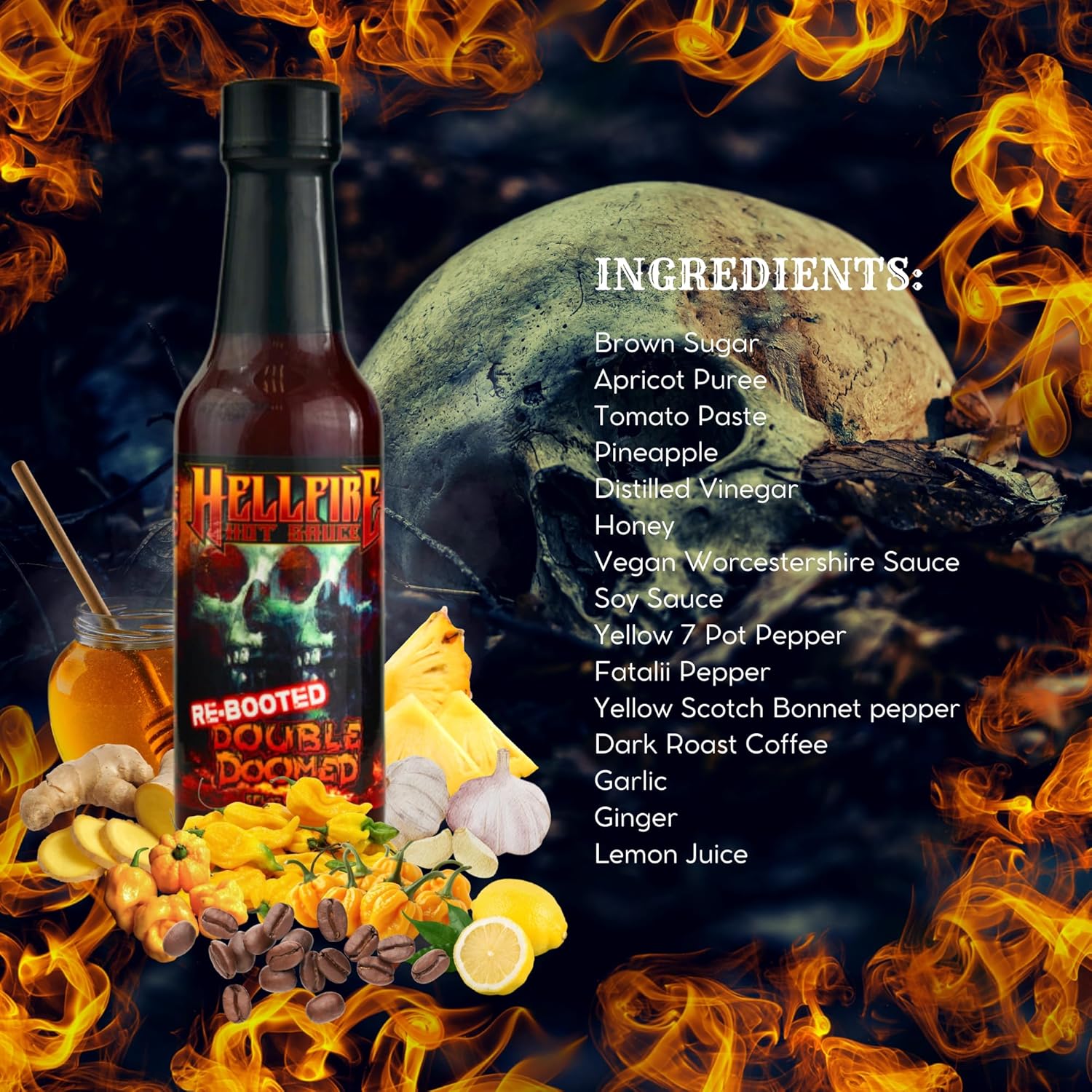 Hellfire Hot Sauce Double Doomed Rebooted- The Worlds Hottest Hot Sauce - Double Doomed spiked with double the amount of 6.66 million shu natural pepper extract as doomed!