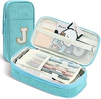 Vista 10 de Bolsa para lápices, Estuche para lápices para niñas y mujeres, estuche para lápices preppy, estuche grande inicial para lápices con cremallera