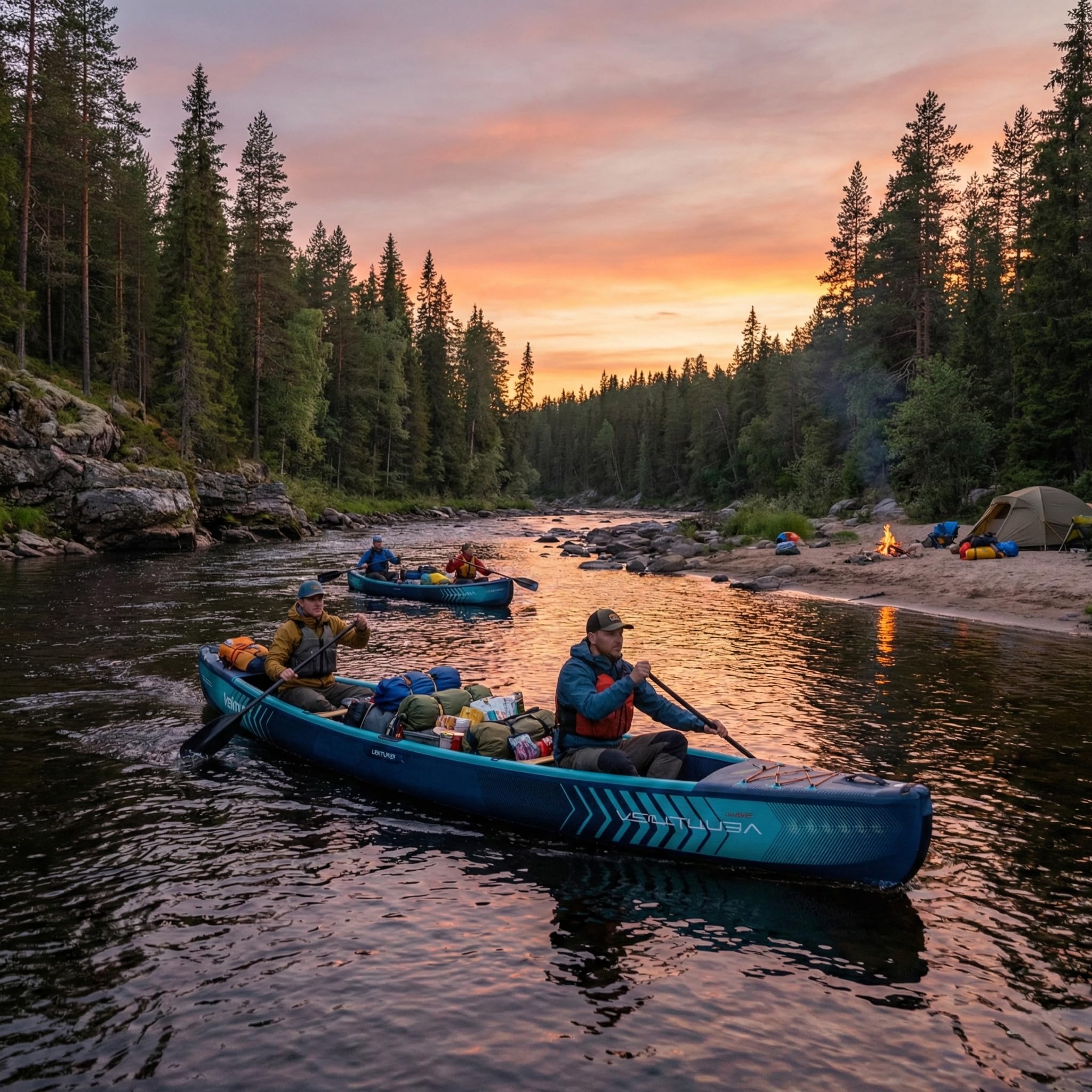 Venturer Canoë gonflable – Kayak pour 2/3 personnes | Design ultra durable | Ensemble complet avec pagaie, pompe et sac à dos | Idéal pour les lacs, les rivières et les aventures côtières