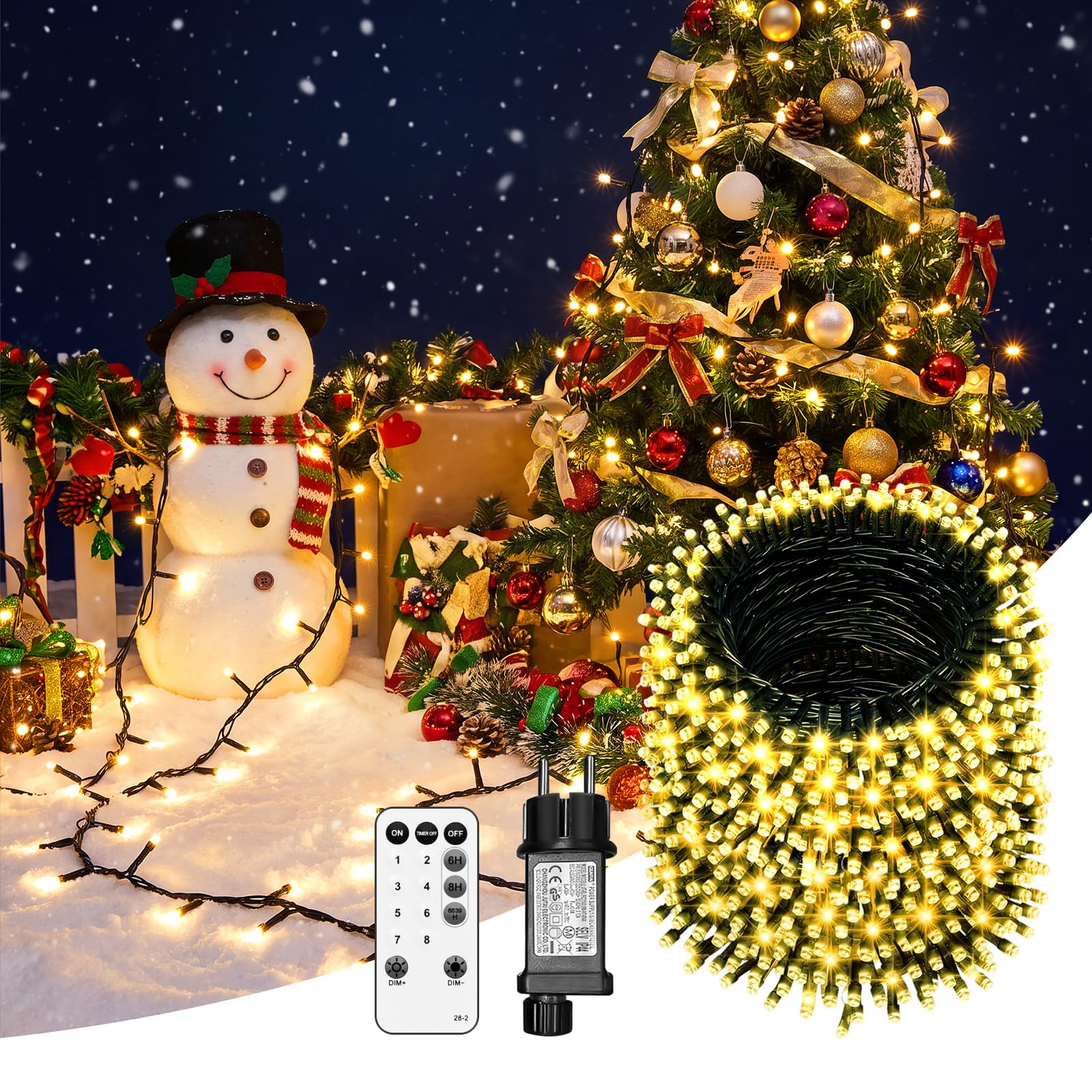 Guirlande lumineuse d'extérieur 80 m 800 LED blanc chaud avec prise, télécommande, 8 modes d'éclairage, minuterie et fonction mémoire, étanche IP44, pour jardin, balcon, intérieur, Noël, fête