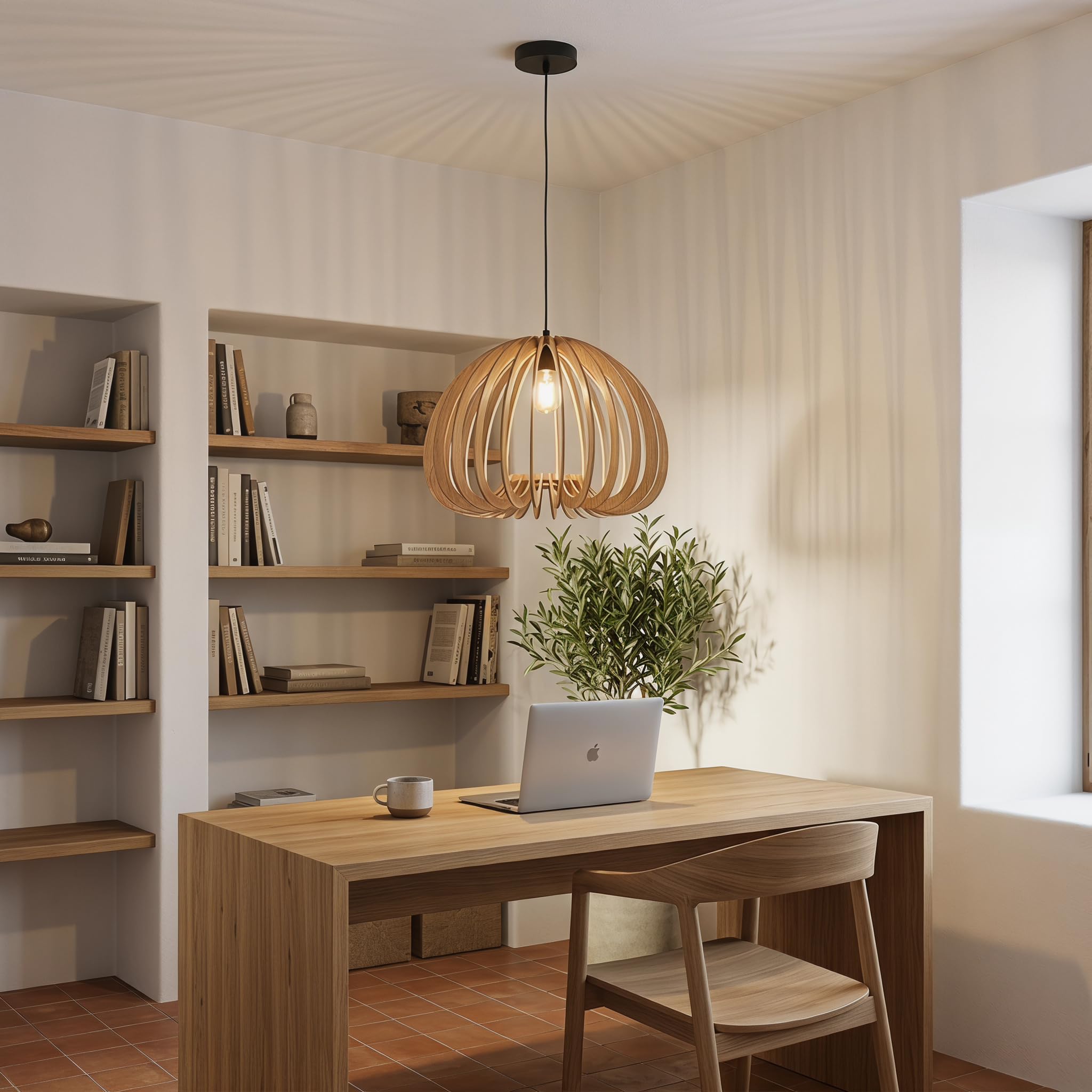 Barcelona LED Lámpara Colgante de Madera MARGE Ø45cm E27 – Diseño Nórdico Natural MDF, Altura Regulable, Luz Ambiental para Salón, Comedor y Dormitorio