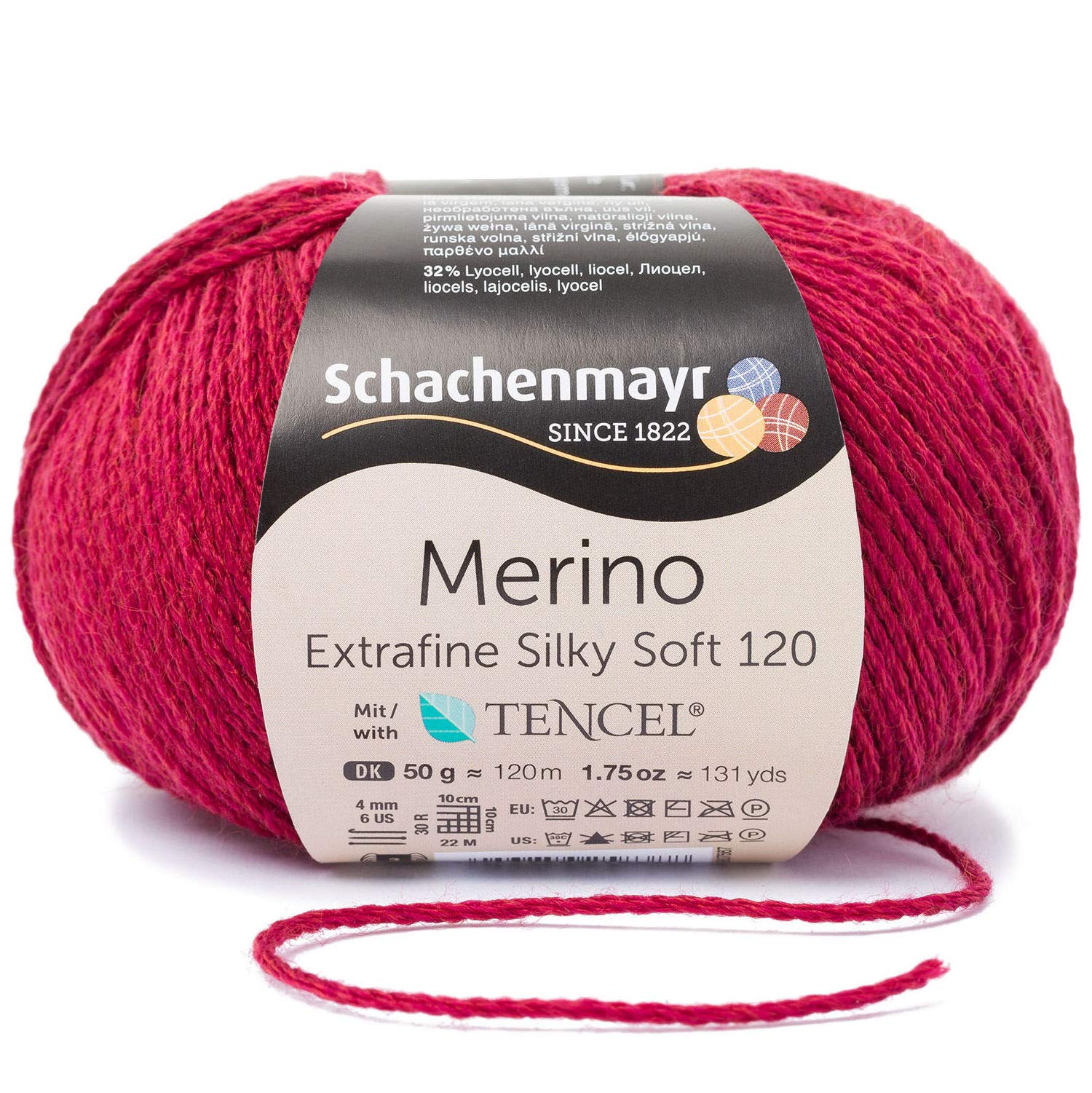 Schachenmayr Merino Extrafine Silky Soft 120 9807567-00536 Hand Knitting Yarn, Virgin Wool Berry