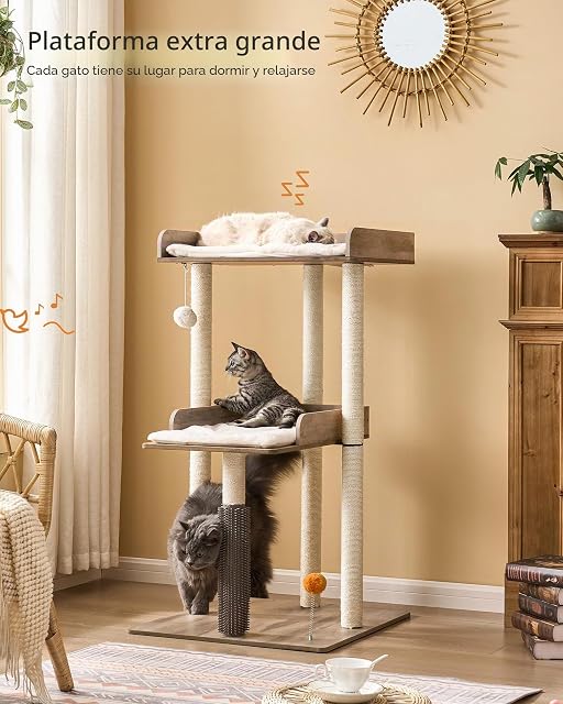 Foto 3 de 8 de FourFurPets Árbol para Gatos,Torre Moderna de Gatos 111 cm,3 Postes para Arañar,Cojines Lavables…