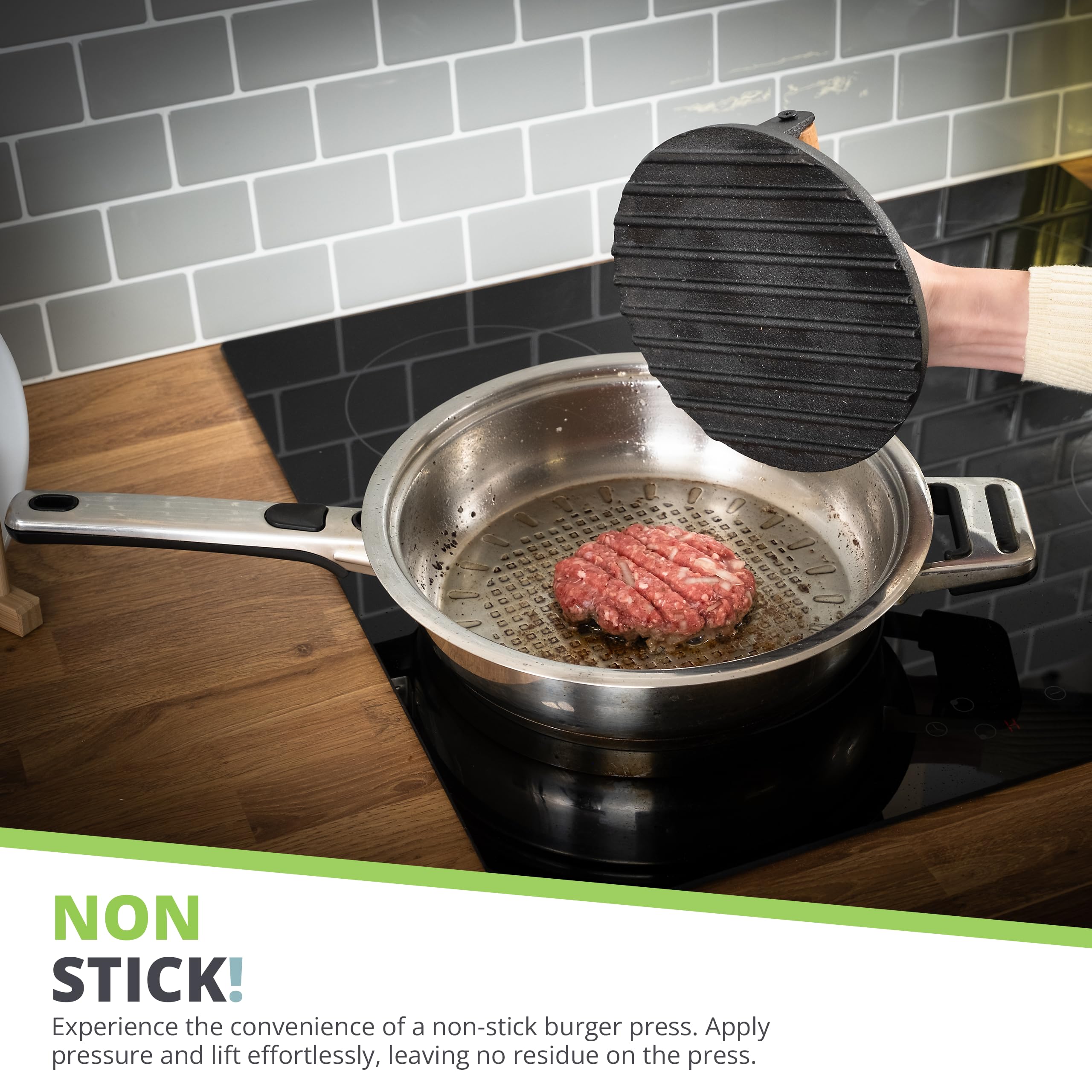 Pressa Hamburger Oliver's Kitchen ® - Pressa in Ghisa per Hamburger Diametro 19 cm – Impugnatura Confortevole – Base Antiaderente – Perfetta per Uso Professionale o Per Amanti del Barbecue