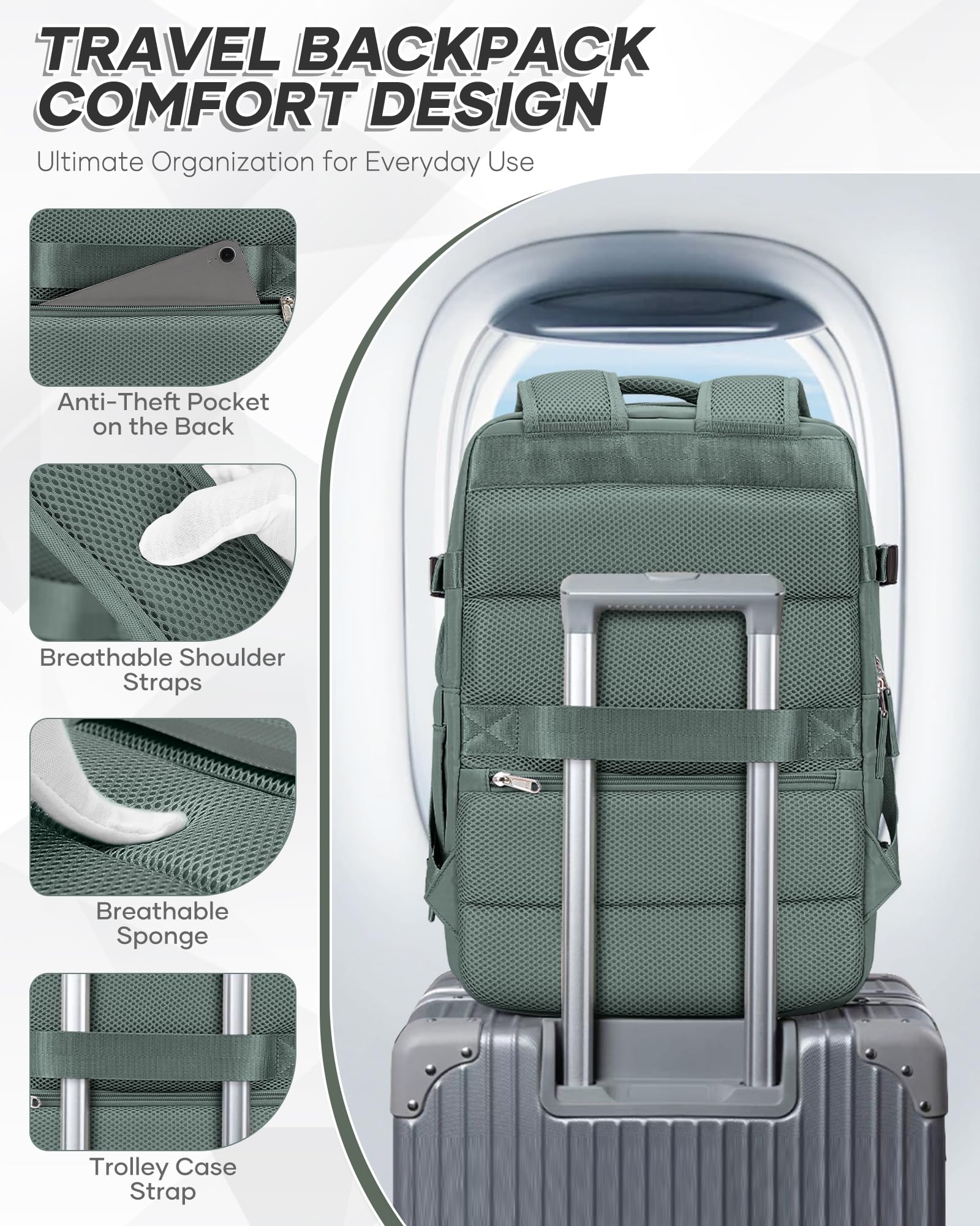 BJLFS Mochila Viaije Cabina Avion 40×30×20 Ryanair Wizzair Mochila al Vacío Equipaje de Mano 40x20x25 Maletas De Viaje Cabina Bolsa de Viaje Mujer para Cabina avion Mochila Portatil 14 Pulgadas — view 6