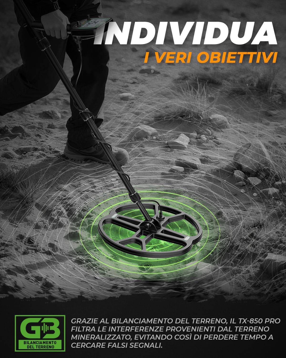 Metal Detector per Adulti professionali con Bobina Double-D Impermeabile 13", Alta Frequenza 19,23 kHz per Oro Detecting, Bilanciamento del Suolo Regolabile Migliorato, 3 Modalità di Rilevamento