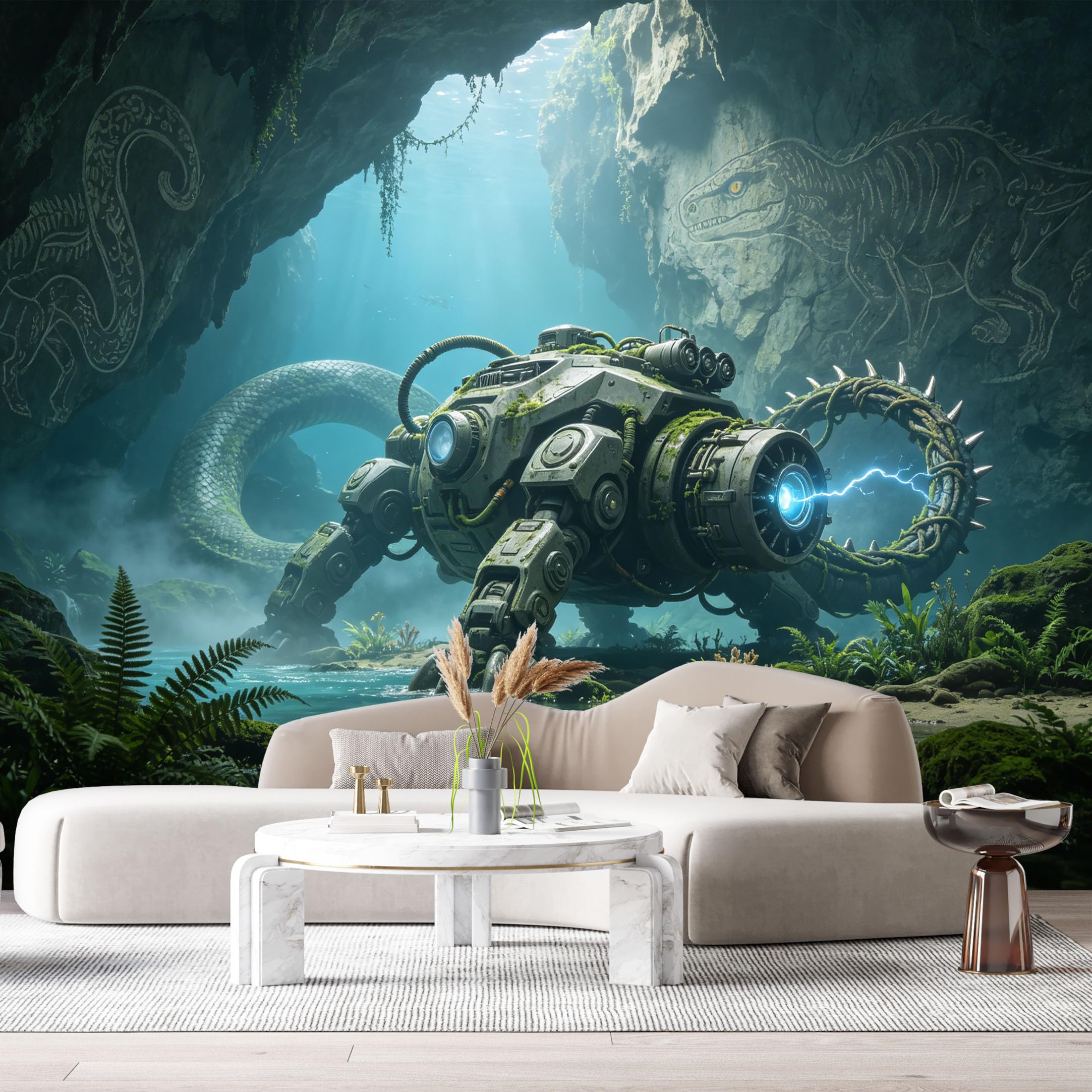 Custom Size Wall Mural Ancient Biological Mech Cave Beast SciFi Robot Futuristic Industrial Style SelfAdhesive Art Prints Removable Large Wallpaper Esports Room Game Room Tenant Room Studio