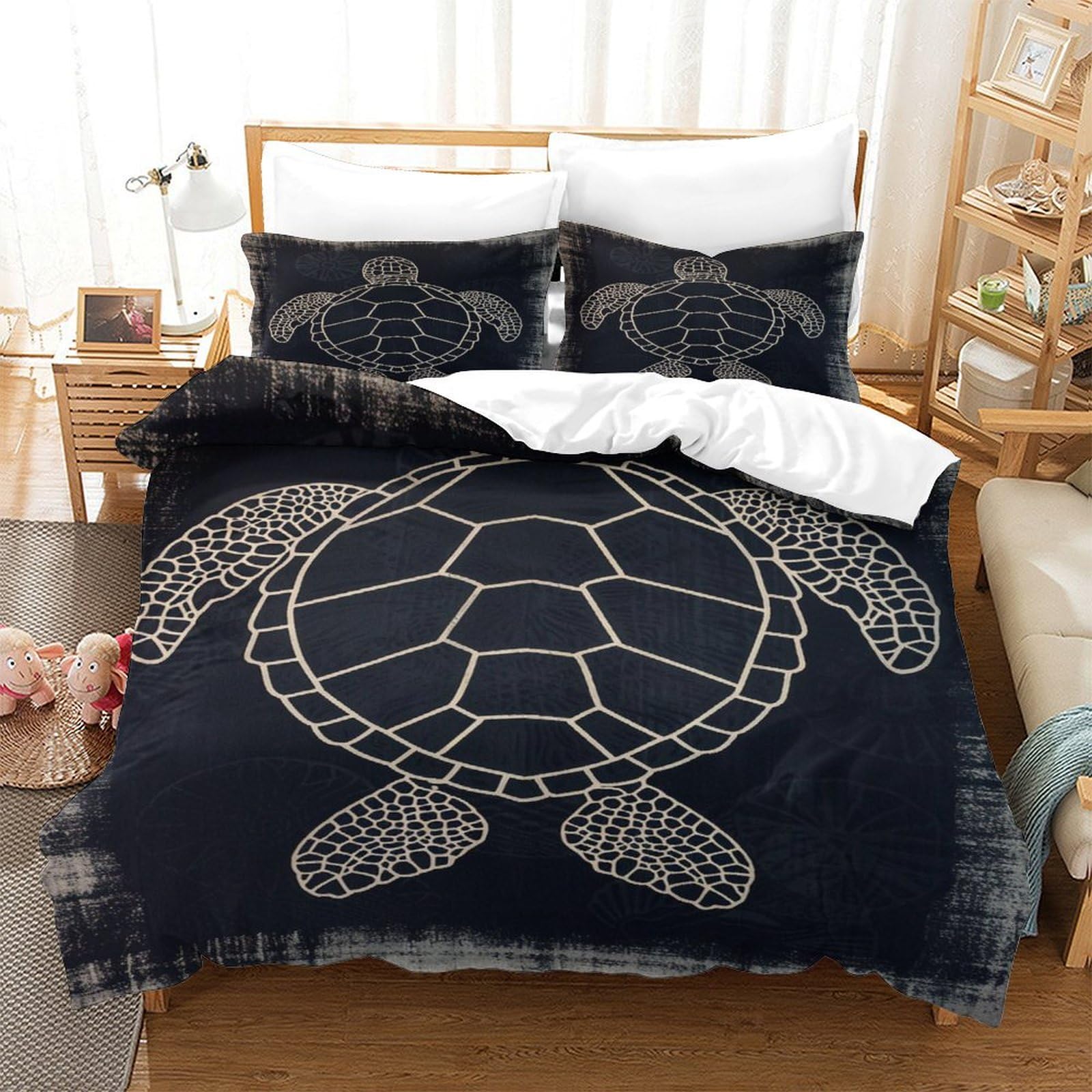 P1s9u7w5y Sea Turtle-9 3D Printed Sea Turtle Pattern Duvet Cover Set 3Pcs Microfiber Ocean Bedding Set Double（200X200cm）