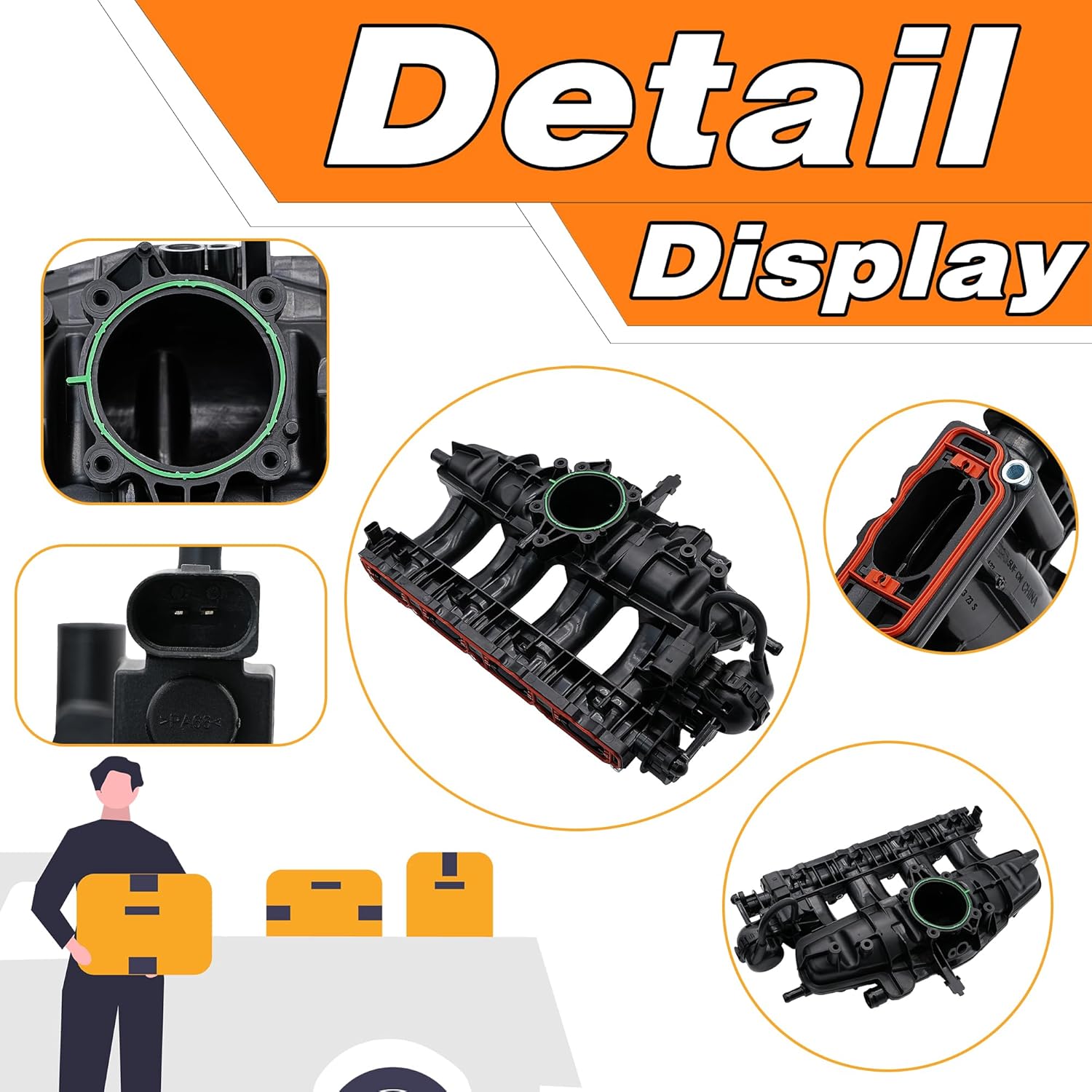 Engine Intake Manifold Assembly with Gaskets, Solenoid Valve & Sensor Compatible for VW Jetta Passat GTI CC Tiguan Beetle EOS Audi A3 TT Q3 CCTA/CBFA L4 2.0L, Replaces# 06J133201AD, 06J133201BD