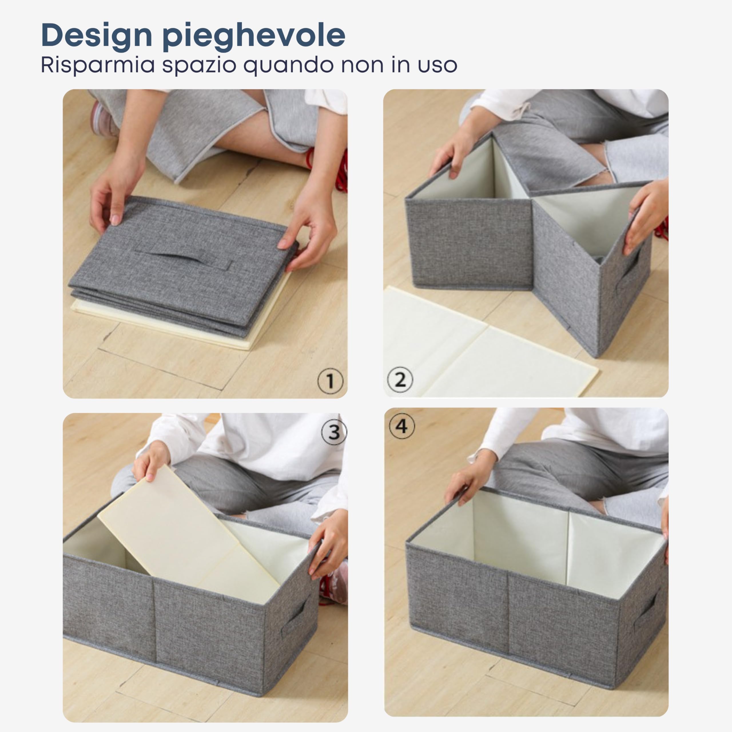 Scatole per Armadio XL 48x30x20 cm, Set 3 Contenitori per Vestiti Pieghevoli, Organizer Armadio Salvaspazio con Coperchio e Manici, Scatole Portaoggetti Rigide in Tessuto Grigio
