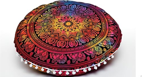 CRAFT KALA Funda de cojín de 81,2 cm para meditación en el suelo, redonda, para asiento, estilo hippie, decorativa para adultos, bohemia, con