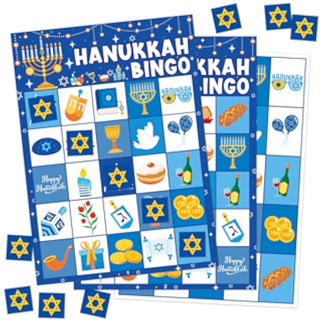CANIFORTUNE 24 Players Happy Hanukkah Bingo Game Cards Menorah Bingo Game Hanukkah Party Games Hanukkah Gifts Party Favors...