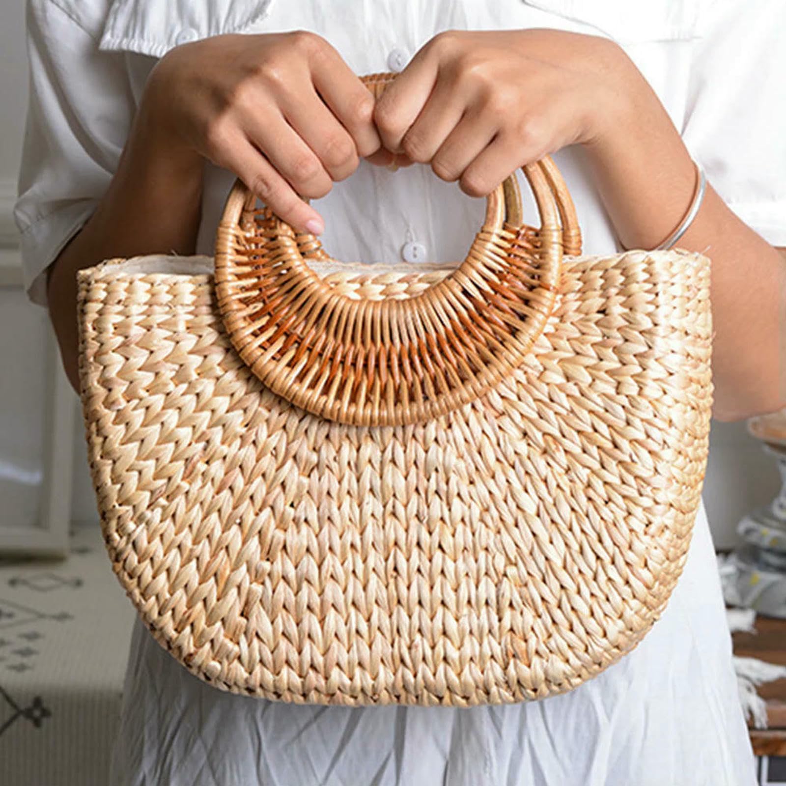 Strohtaschen Damen Shopper Women Summer Beach Bag Elegant Gewebte Top -Griff -Taschen -Reisetasche Tasche Für Reisen Und Urlaub-Standard