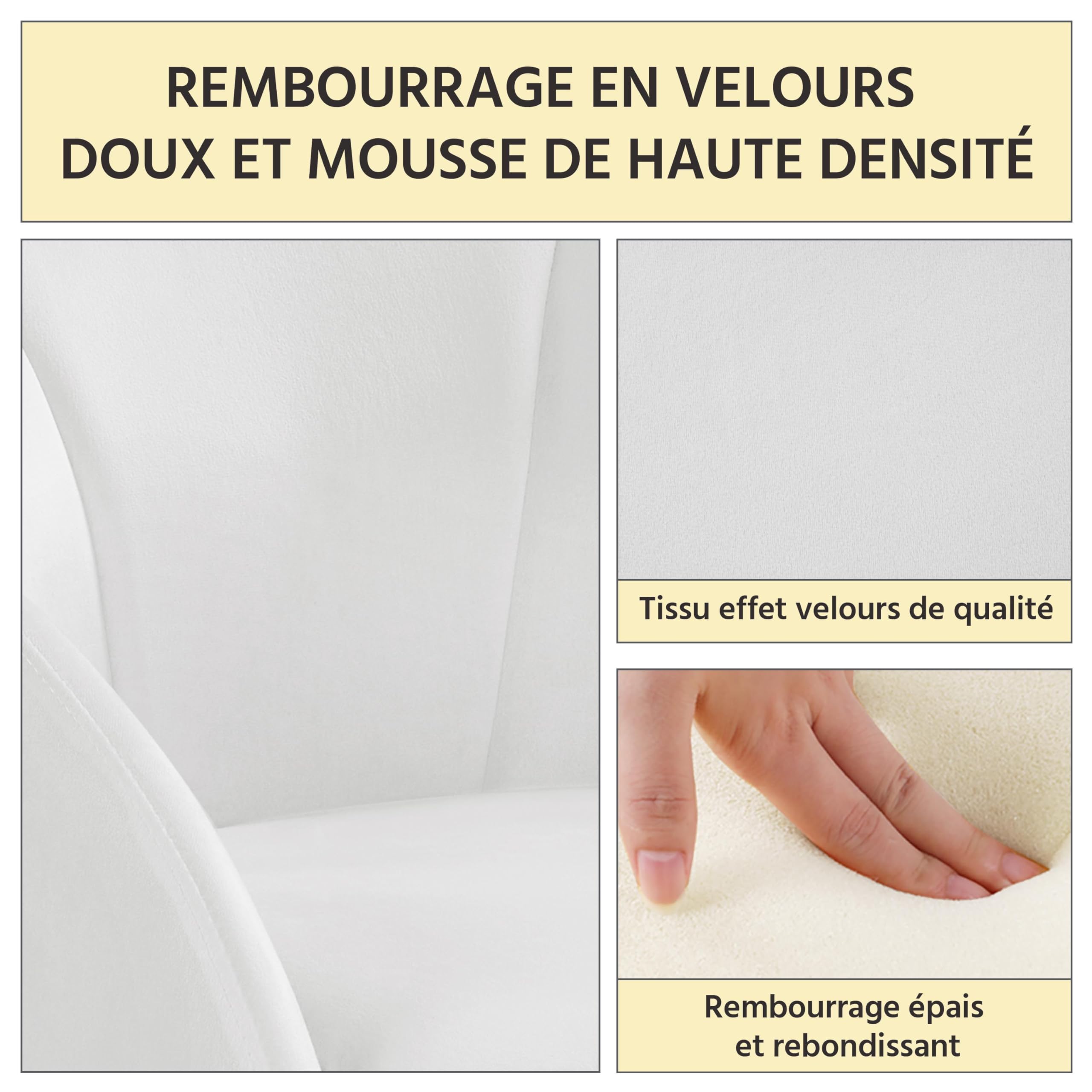Yaheetech Fauteuil de Chambre à Coucher, Salon, rembourré, Haut Moderne, Ergonomique, en Velours, avec Dossier Circulaire, accoudoirs, Pieds en métal, Charge 136 kg Blanc