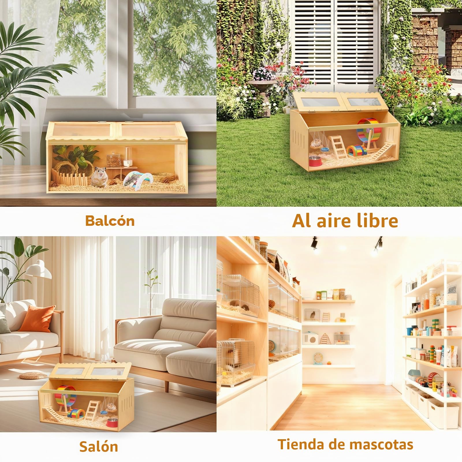 Jaula de Madera para hámster, Jaula Grande para hámster con Parte Superior Que se Puede Abrir, 80 x 40 x 40 cm, jaulas Transparente para Enano, para al Aire Libre
