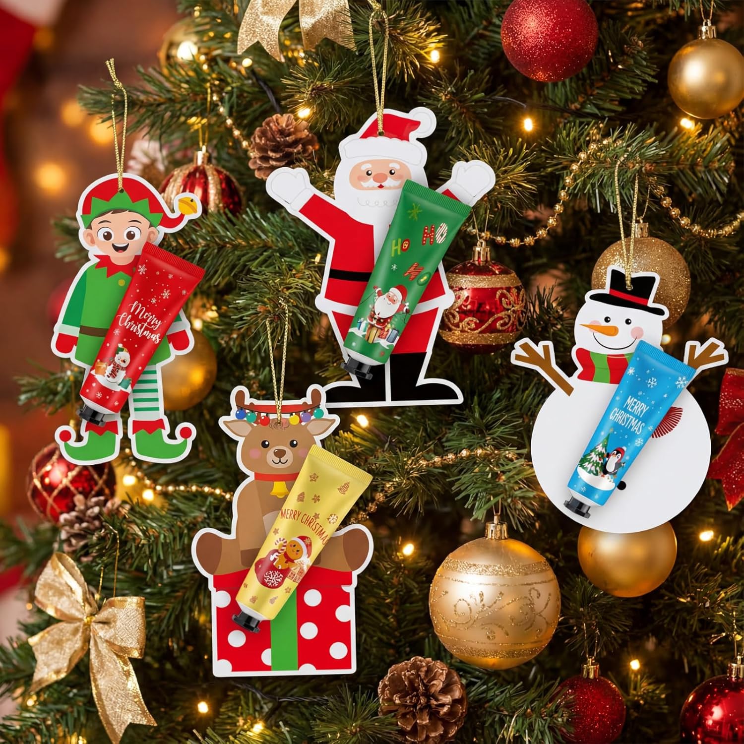 72 Set 144 Pcs Christmas Hand Cream Gift Bulk for Women Coworker Christmas Tree Ornament Hand Lotion Party Favor with Card Ribbon Holiday Decor Stocking Stuffer Gift for Women (Xmas Style) 72 Xmas Style