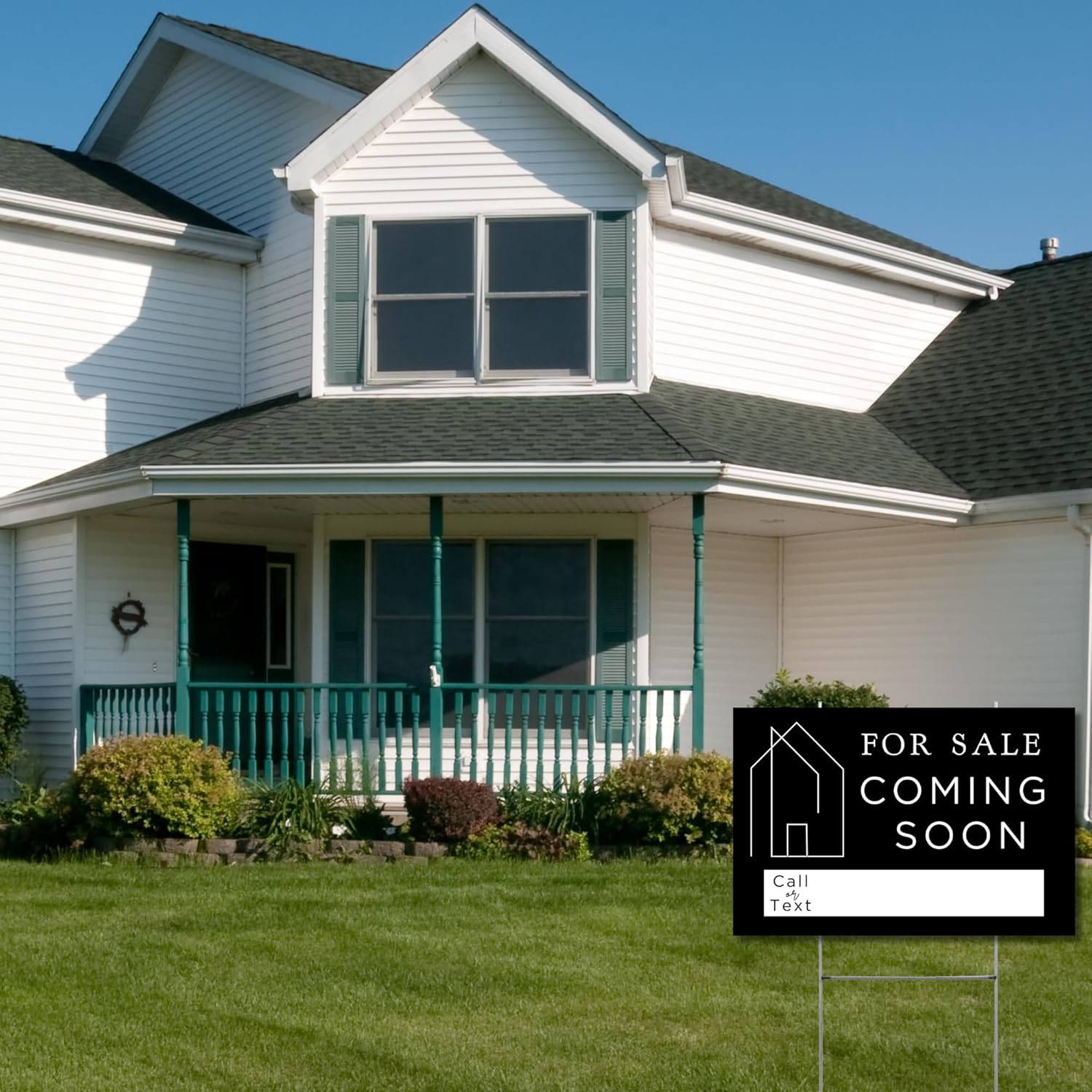 Coming Soon Real Estate Sign for Home | 12 x 18” Yard Sign with H Frame Stake Home Double Sided Open House Realtor For Sale by Owner Classy Black White Minimalist Modern