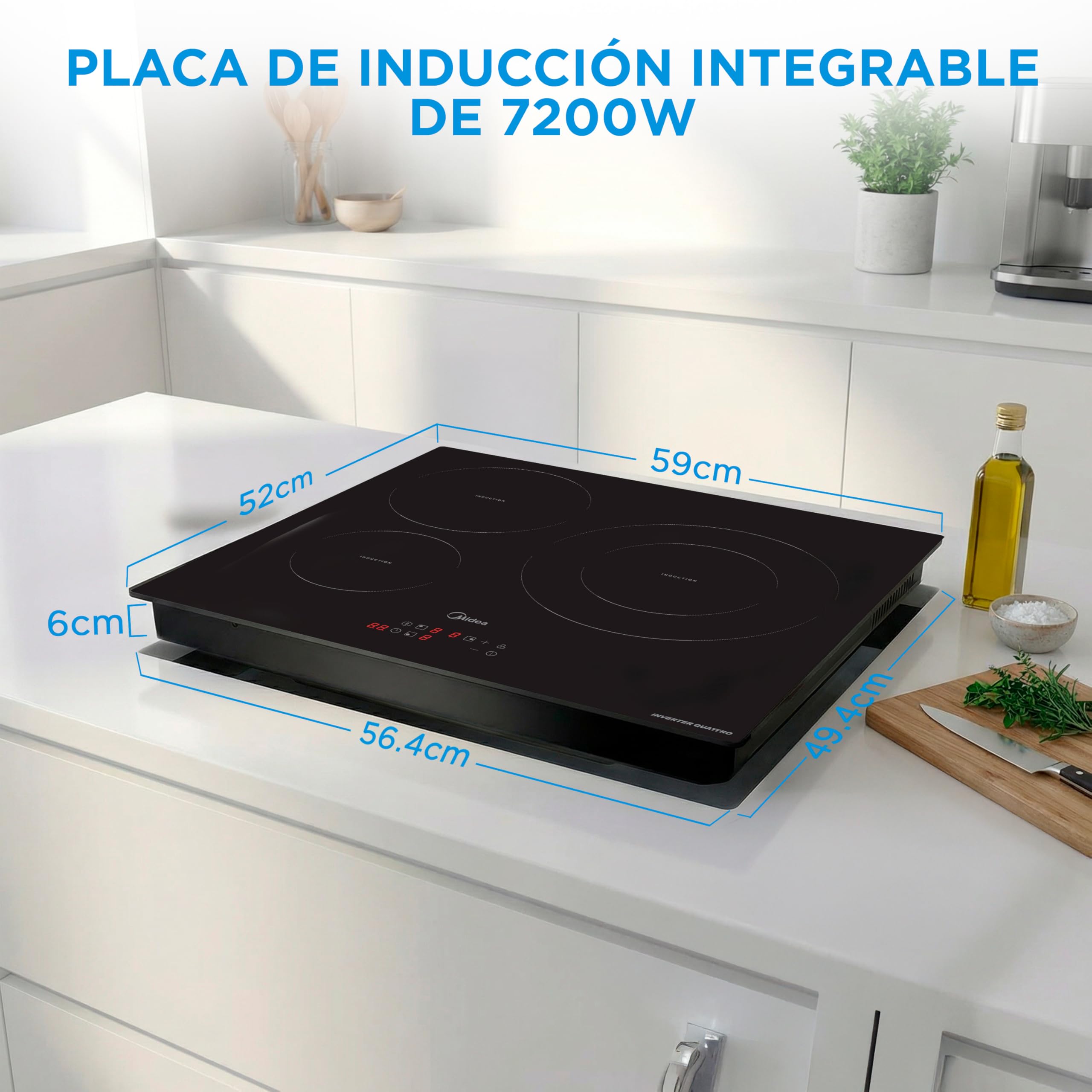 Visita la tienda de Midea MIDEA Placa Inducción 3 fuegos 60 cm 7200 W - Vitroceramica Induccion Integrada con Panel de control tactil, Inverter quattro, 9 Niveles de Potencia, Booster, Indicador de Luz, y Temporizador. in use