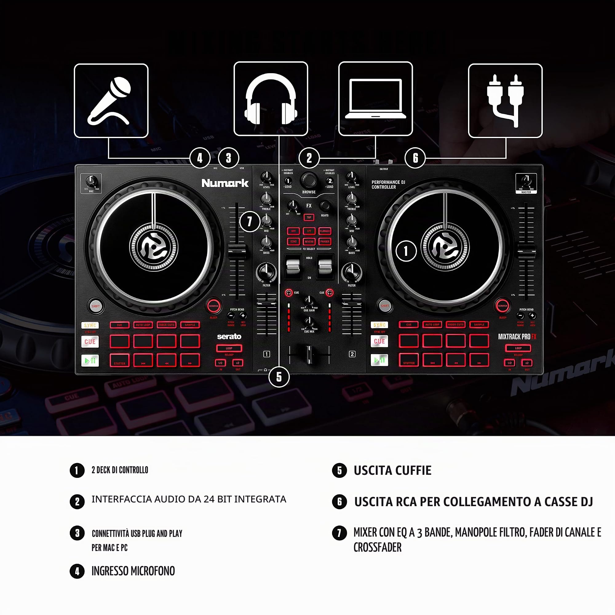 Numark Mixtrack Pro FX – Console DJ a 2 decks per Serato DJ con mixer DJ, scheda audio integrata, jog wheel capacitive e palette FX & Hercules HDP DJ45 – Professional DJ Headphones
