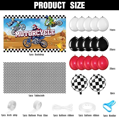 Miniatura 2 de Capoda 72 piezas de decoración de fiesta de motocicleta, camión, motocross, mantel de telón de fondo con globos, juego de decoración temática de