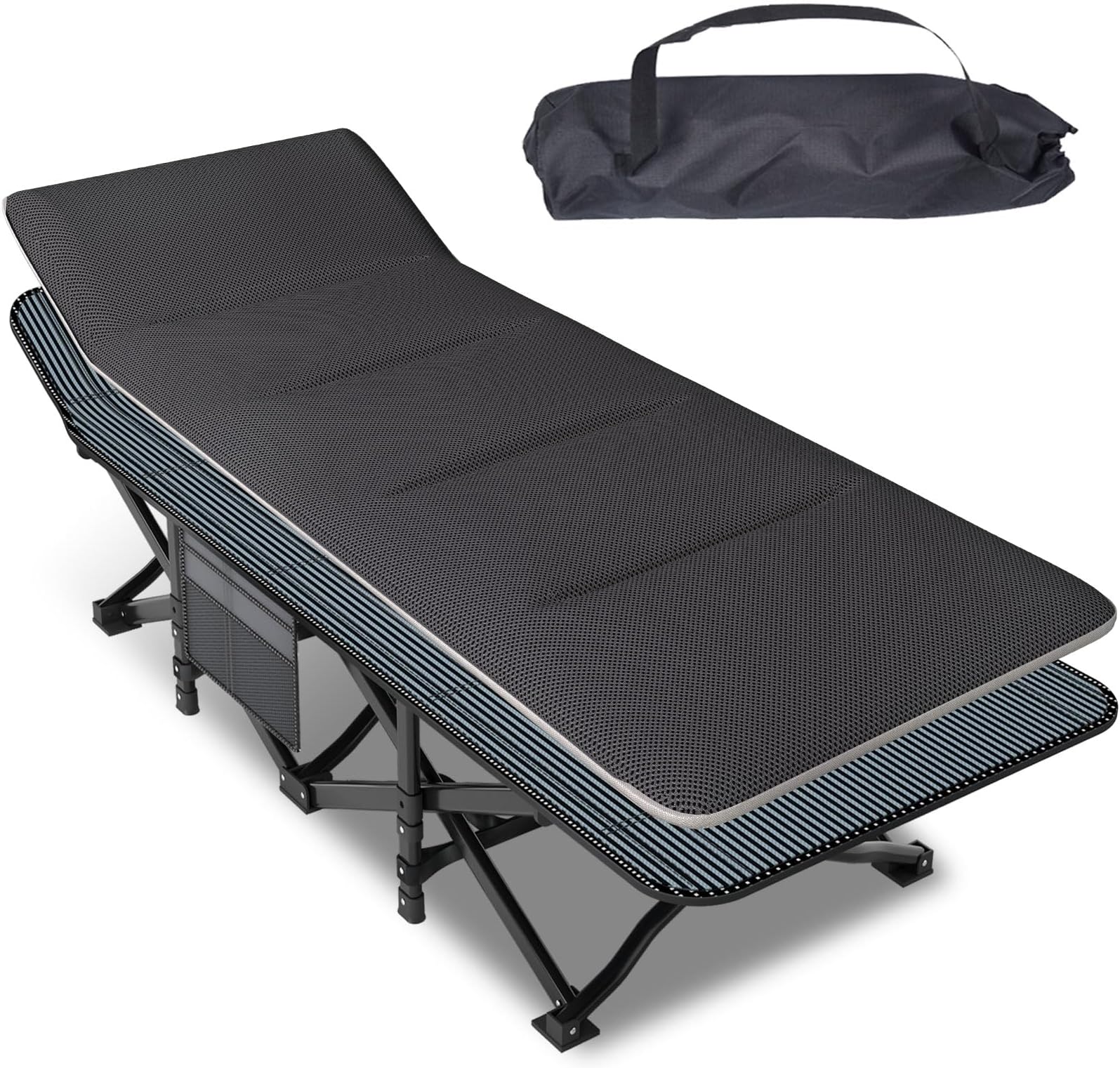 Mopaicot Camping Cot for Adults, Folding Bed with Comfortable Cushion, Tent Portable Sleeping Bed with Carry Bag for Camp, Office Use, Outdoor, Traveling Supports 450 lbs