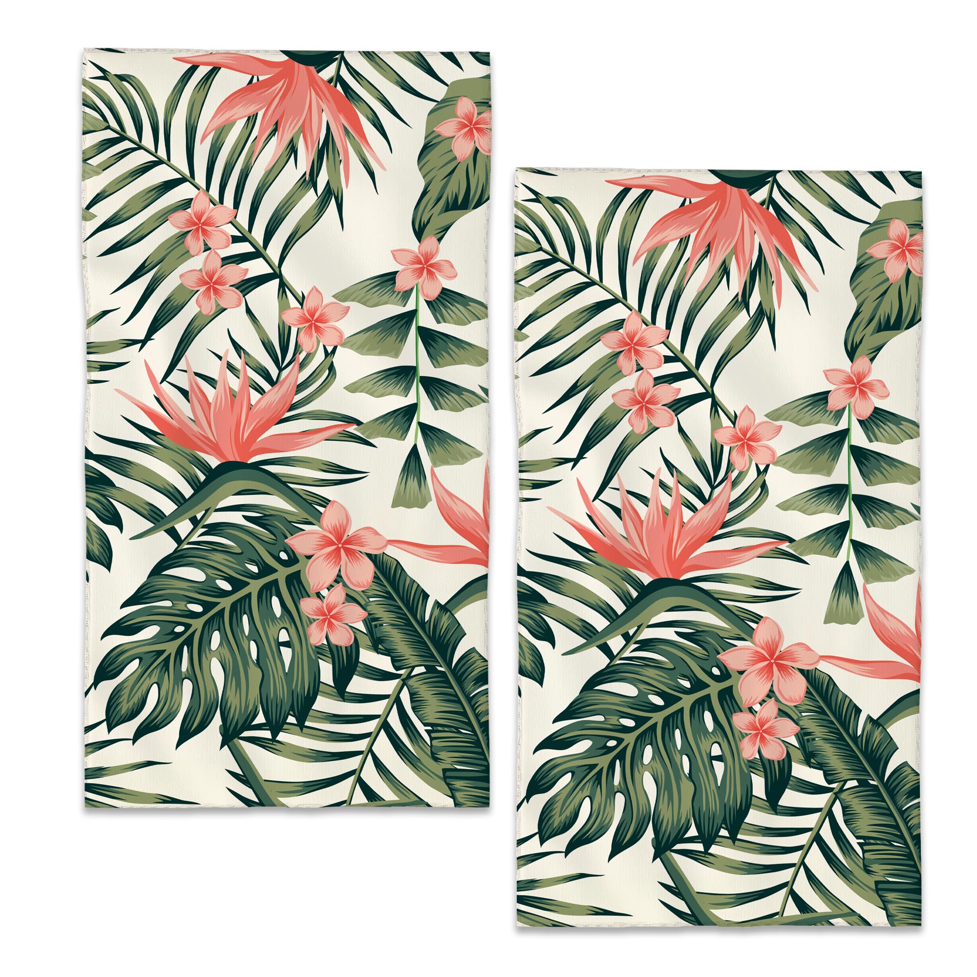 BIGXIUKA Tropical Palm Leaf Hand Towels for Bathroom, Paradise Bird Flower Bath Towel Set of 2 Soft Kitchen Tea Dish Towels Decorative Fingertip