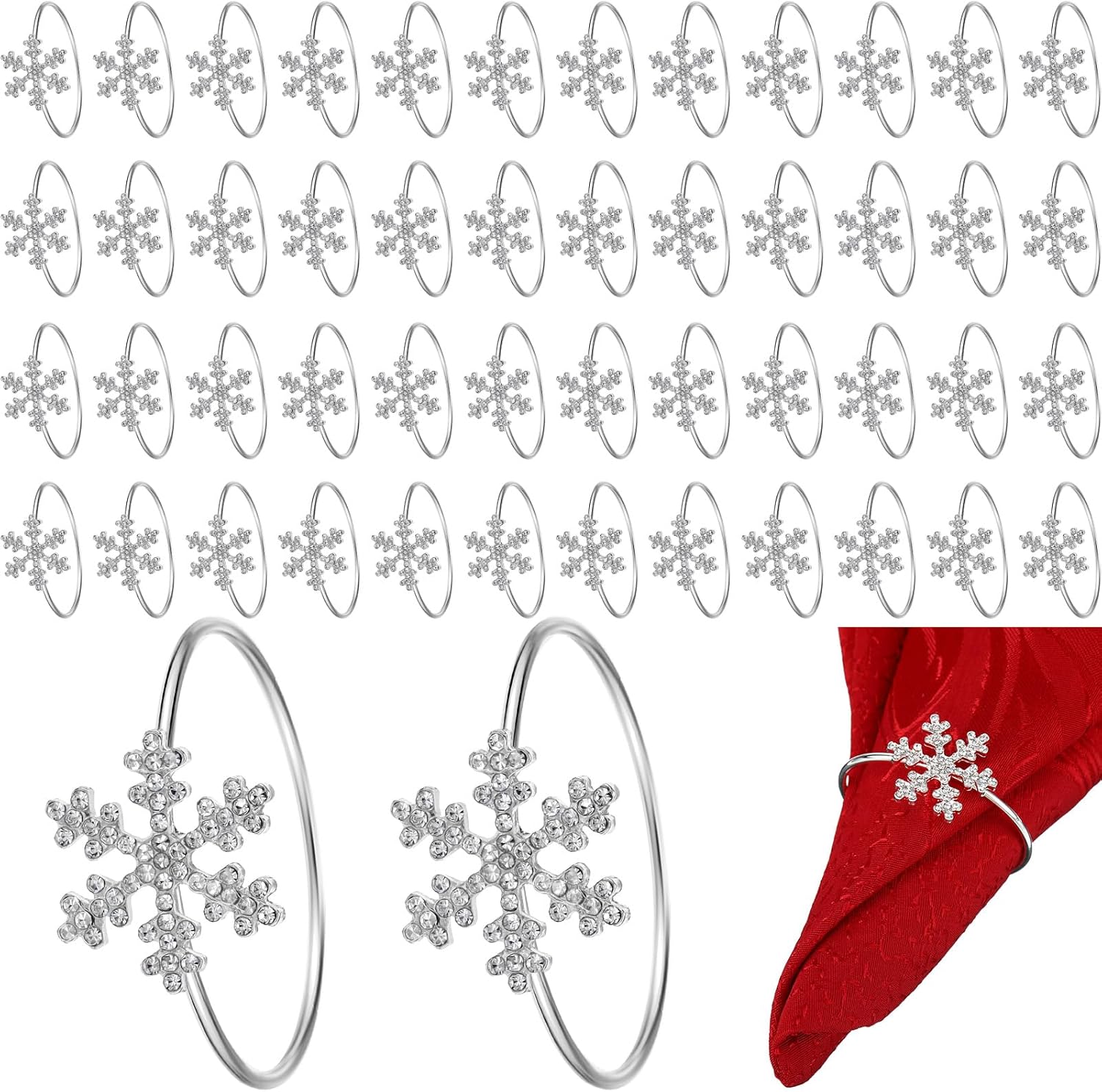 Uiifan 100 Pcs Christmas Snowflake Napkin Rings Crystal
