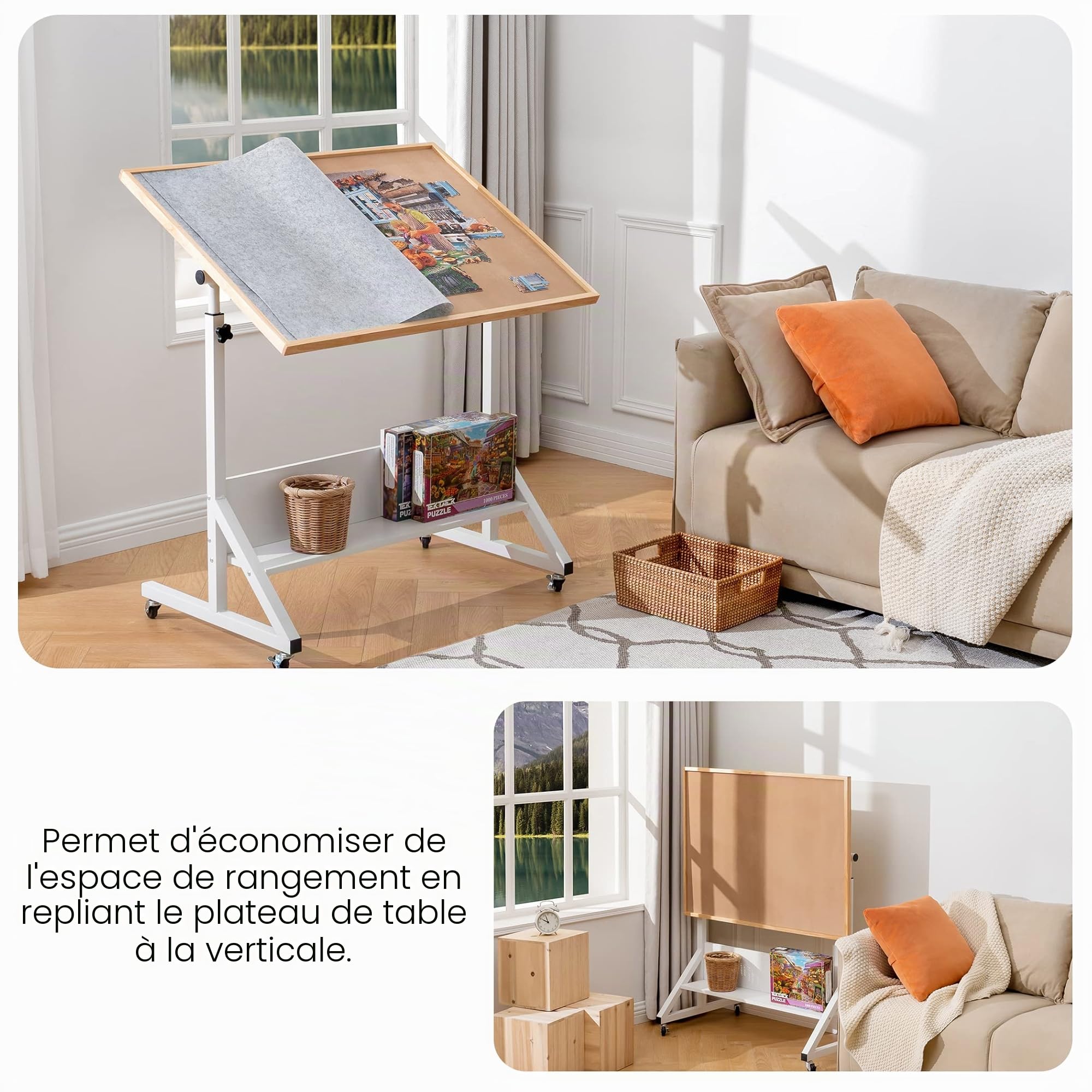 Tektalk Table de Puzzle avec Couverture - Chevalet inclinable avec Hauteur réglable - avec 4 Roues - Jusqu'à 1500 pièces