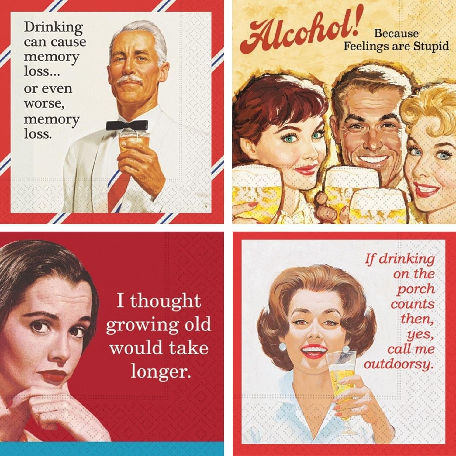 Funny Cocktail Napkins for Men Women Box Set Retro Vintage